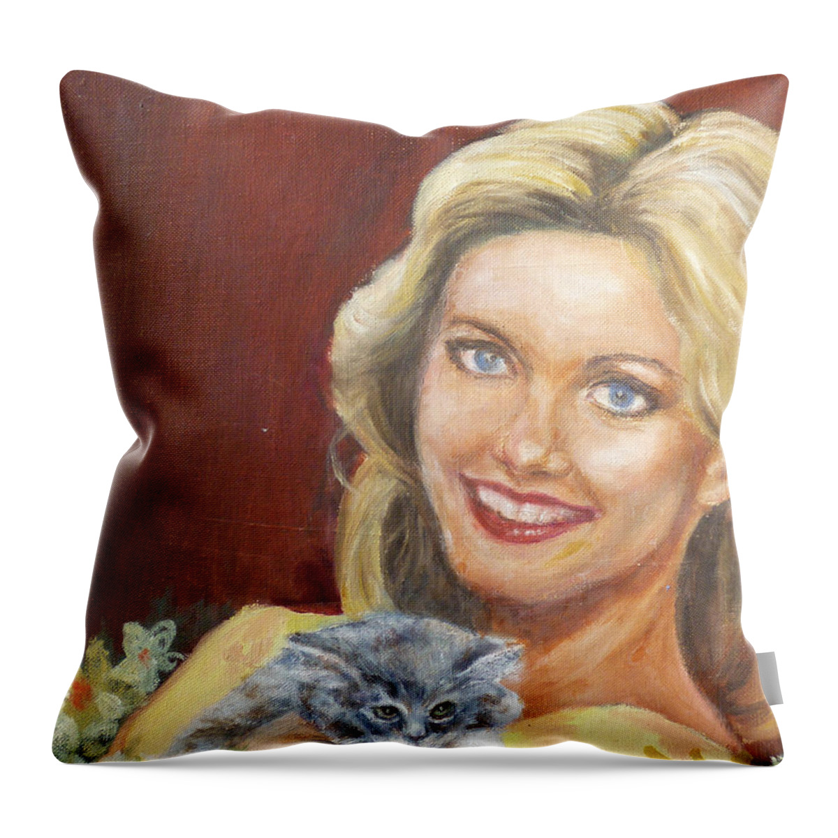 Olivia Newton-john Throw Pillow featuring the painting Olivia Newton-John by Bryan Bustard
