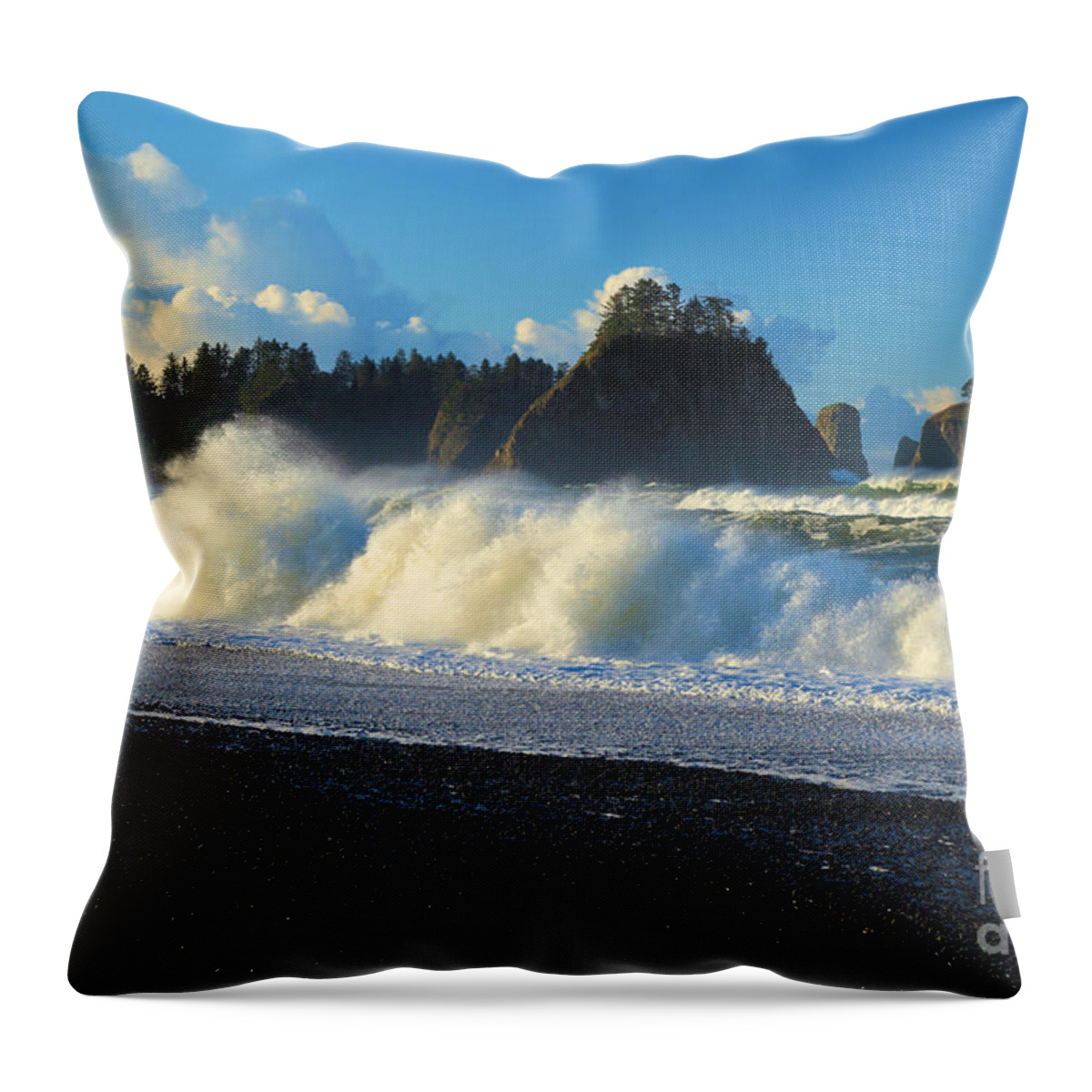 Rialto Beach Throw Pillow featuring the photograph Olympic Crash by Adam Jewell