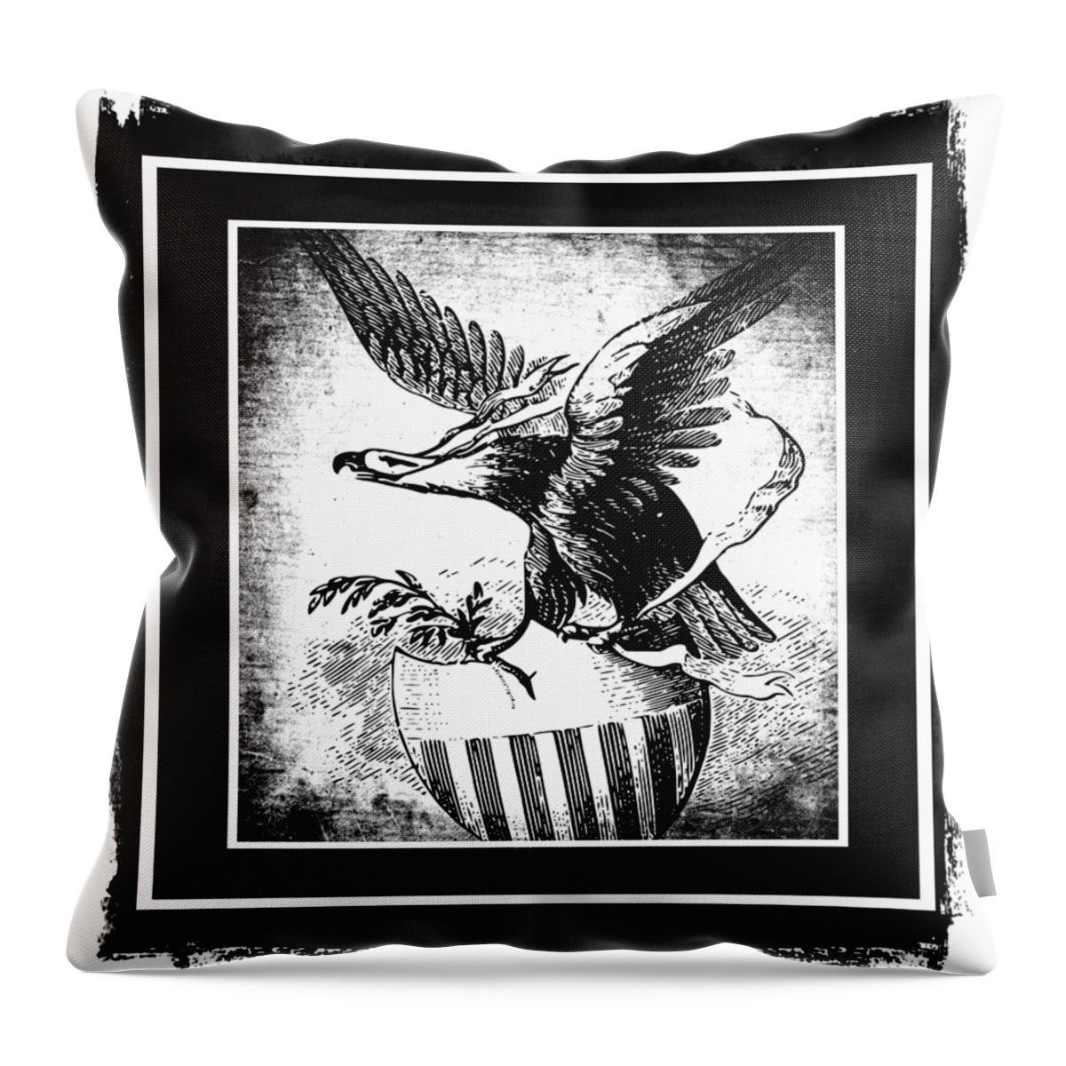 Usa Throw Pillow featuring the mixed media On Eagles Wings BW by Angelina Tamez