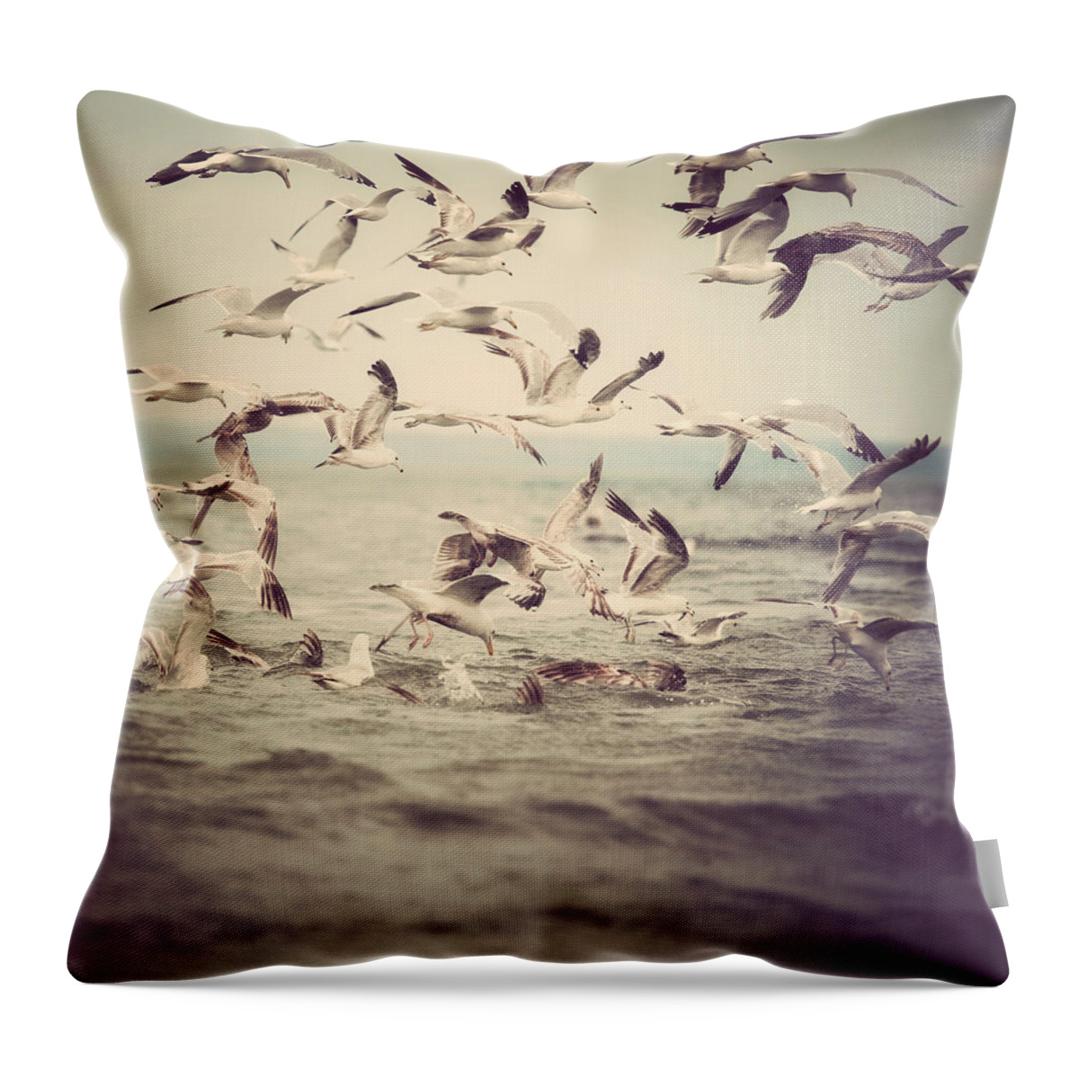 Seagulls Throw Pillow featuring the photograph On the Fly by Irene Suchocki