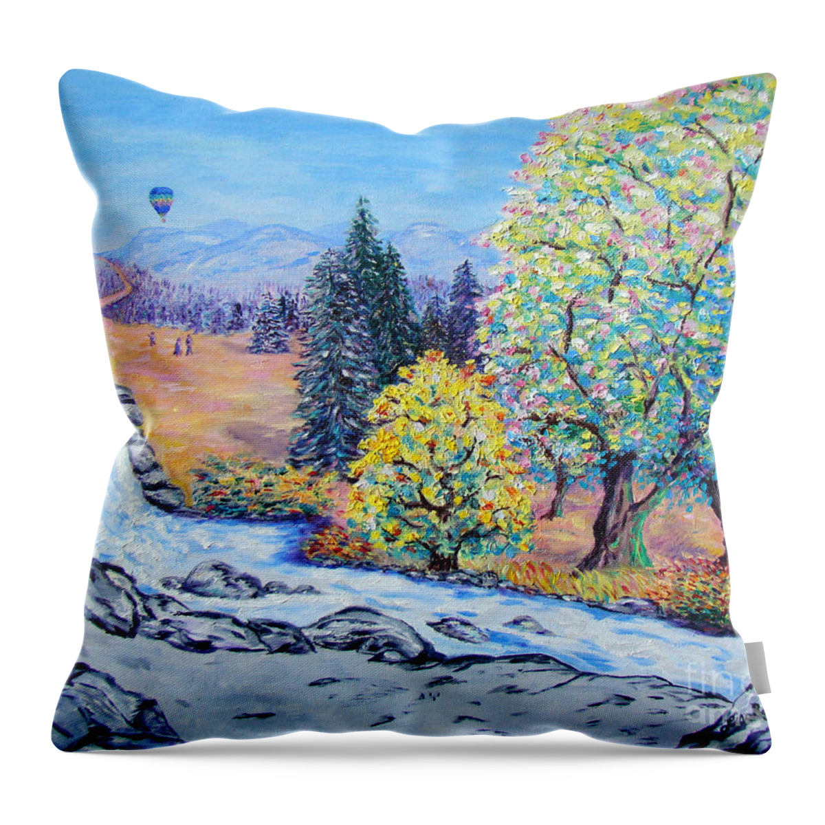 Hot Air Baloon Throw Pillow featuring the painting On The Lookout by Lisa Rose Musselwhite