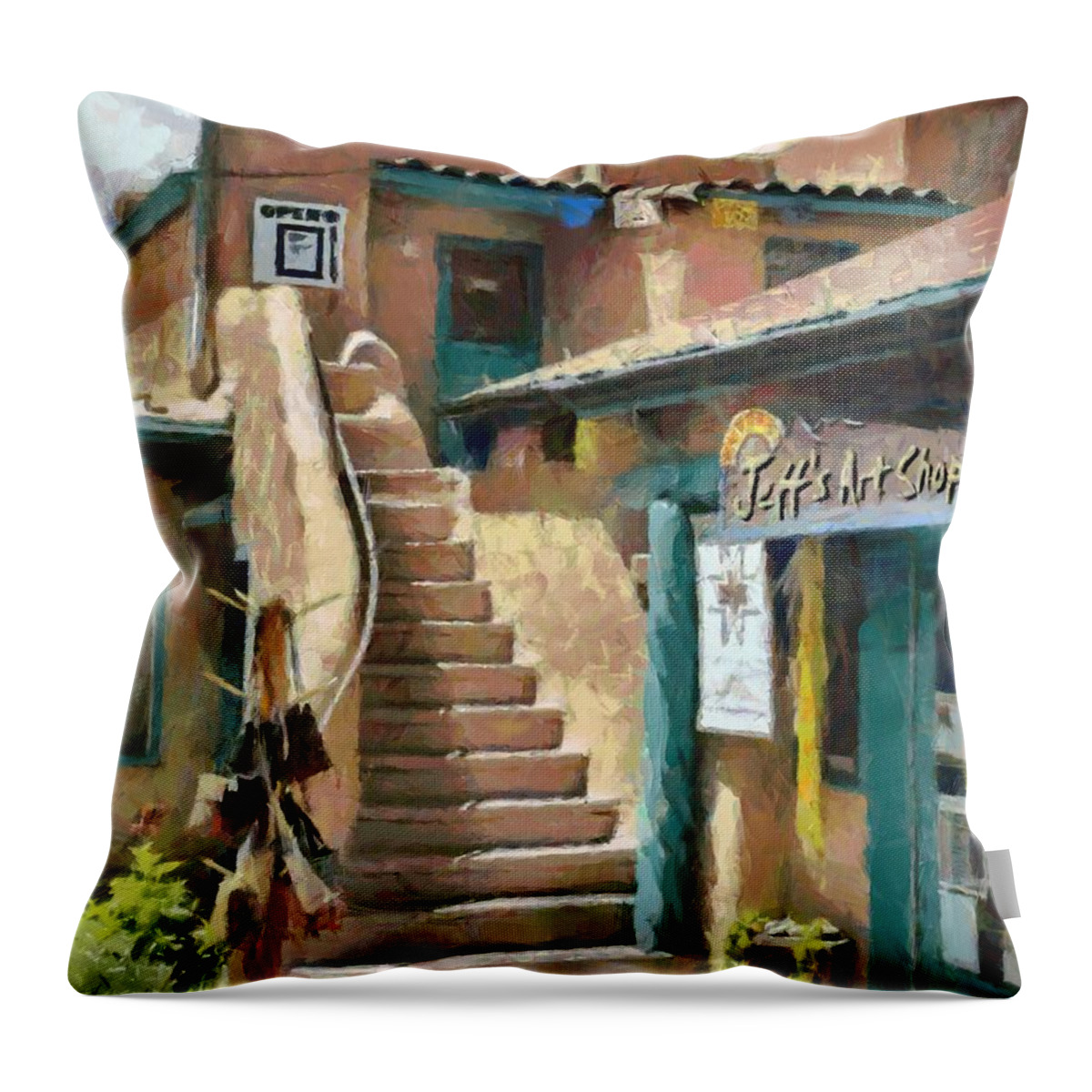 Jeff's Art Shop Throw Pillow featuring the painting Open for Business by Jeffrey Kolker