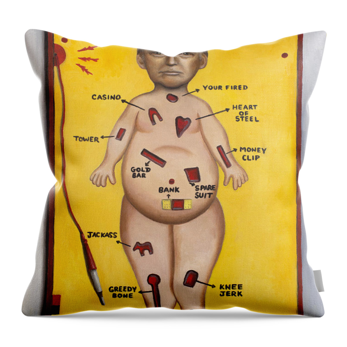 Donald Trump Throw Pillow featuring the painting Operation Trump by Leah Saulnier The Painting Maniac