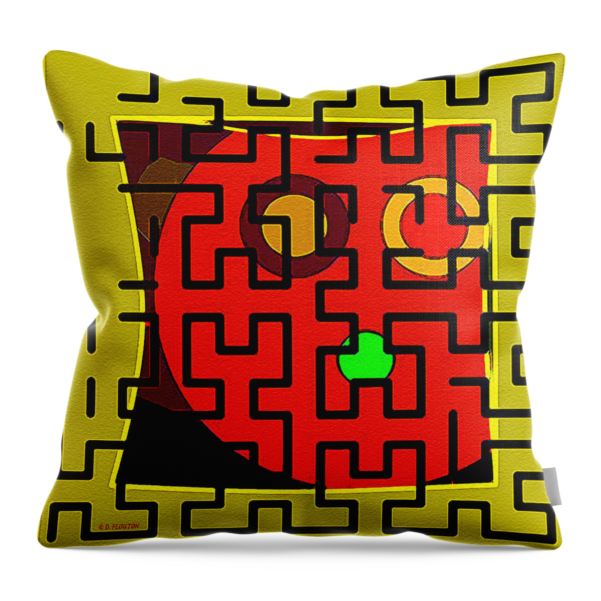 Ebsq Throw Pillow featuring the digital art Orange Face Maze by Dee Flouton