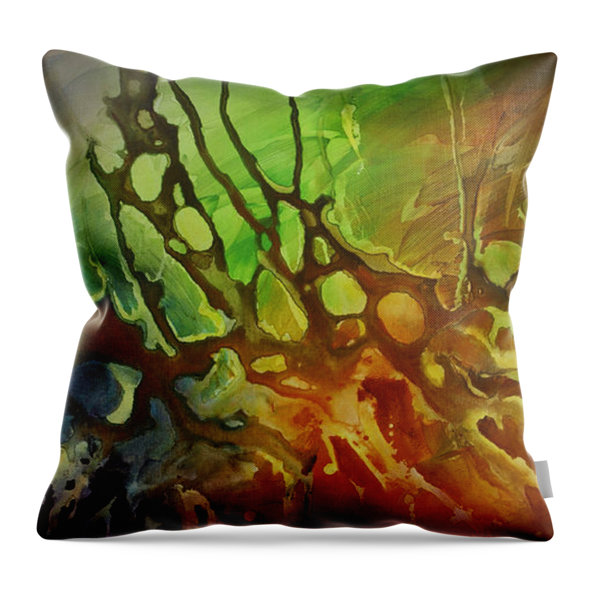 Abstract Throw Pillow featuring the painting 'Outburst' by Michael Lang
