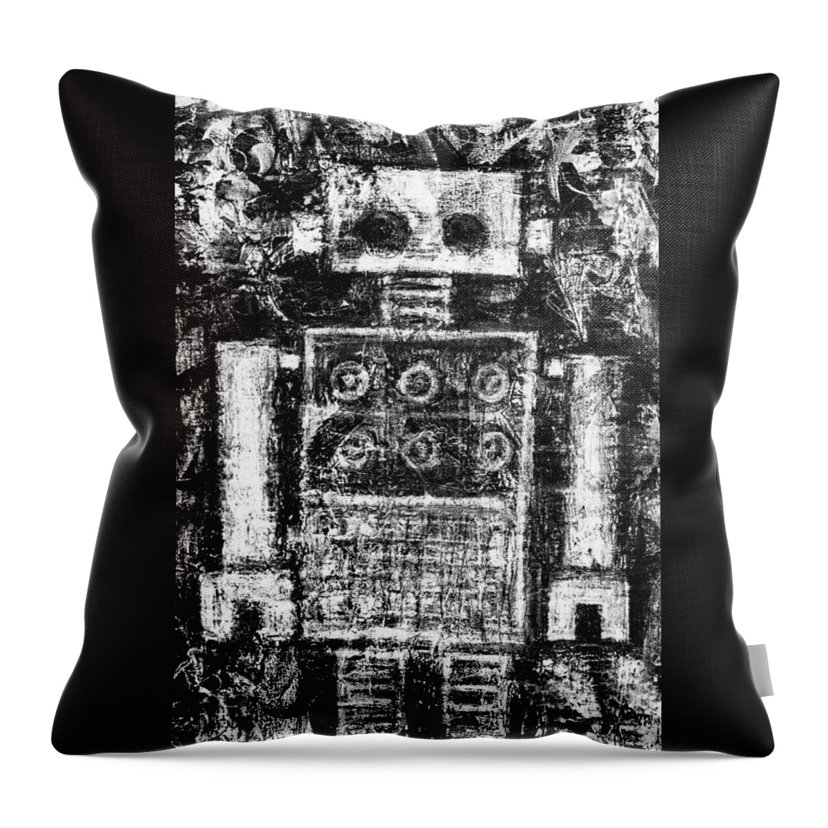 Robot Throw Pillow featuring the painting Painted Robot 3 of 6 by Roseanne Jones