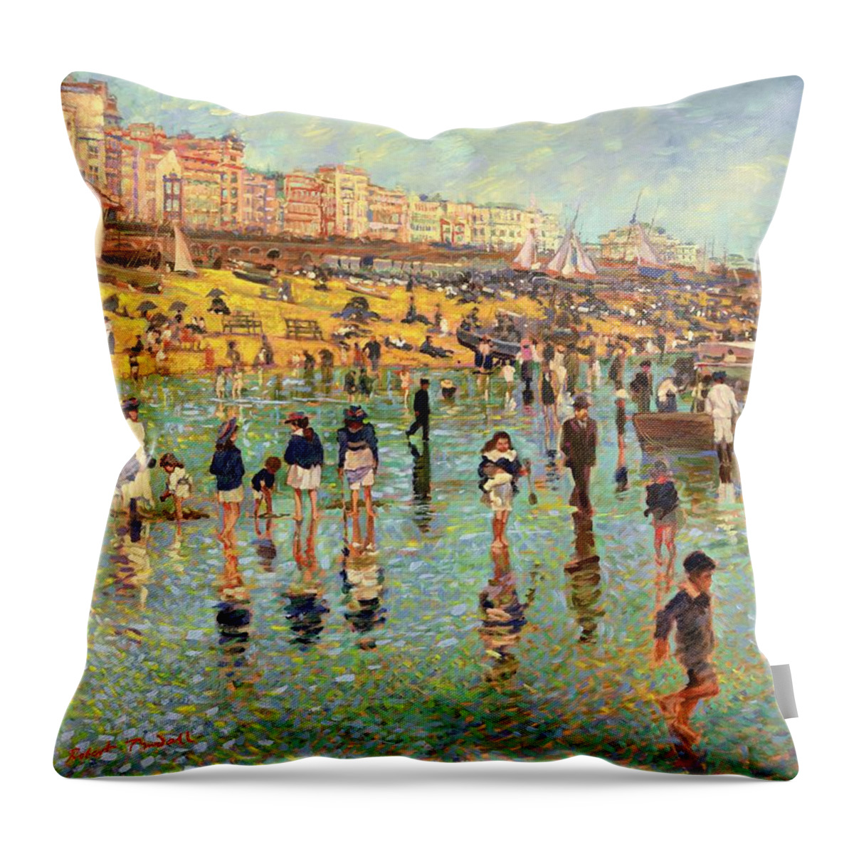 Beach Throw Pillow featuring the painting Passing Time on Brighton Beach by Robert Tyndall