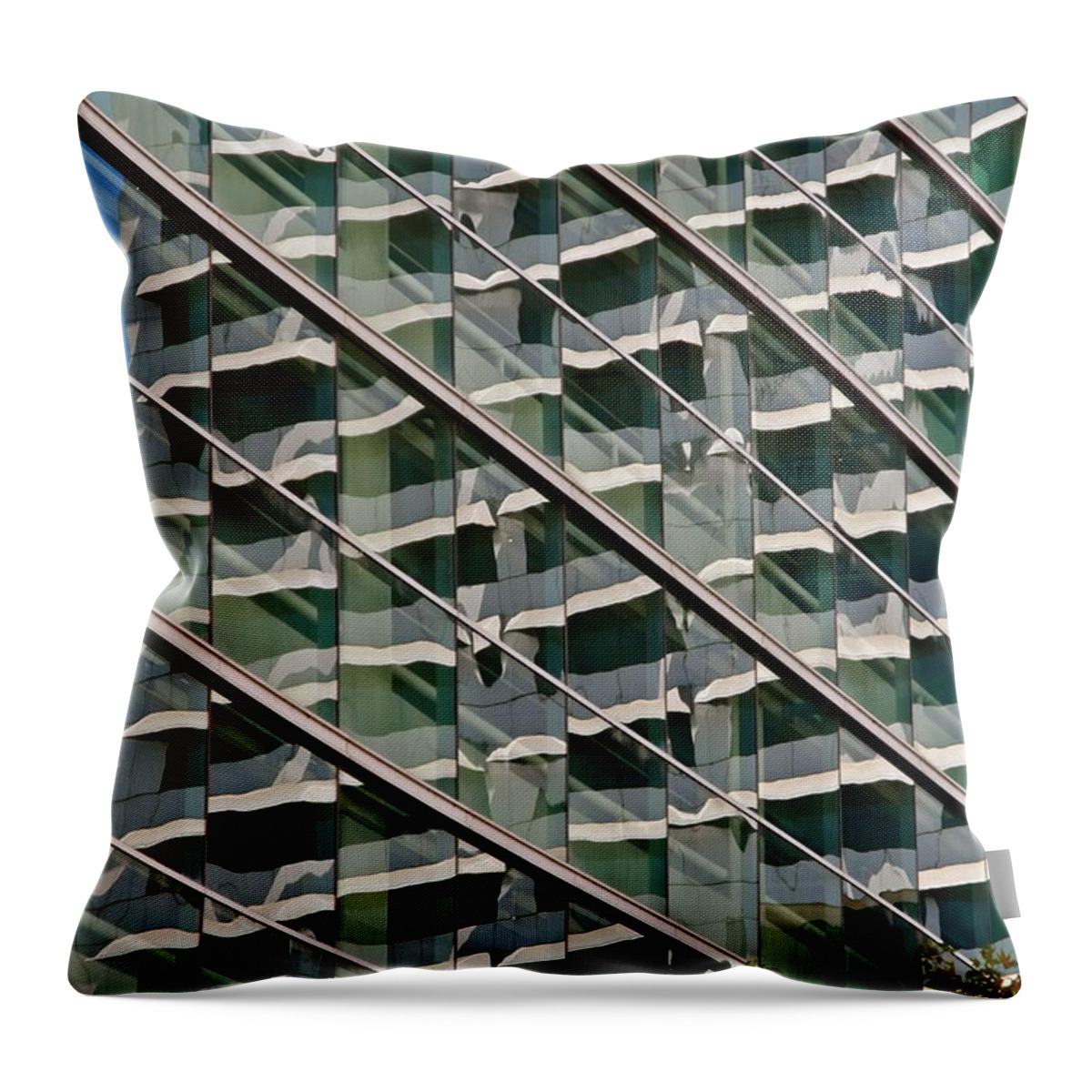 Modern Glass Building Throw Pillow featuring the photograph Patterns and Reflections by Kirsten Giving