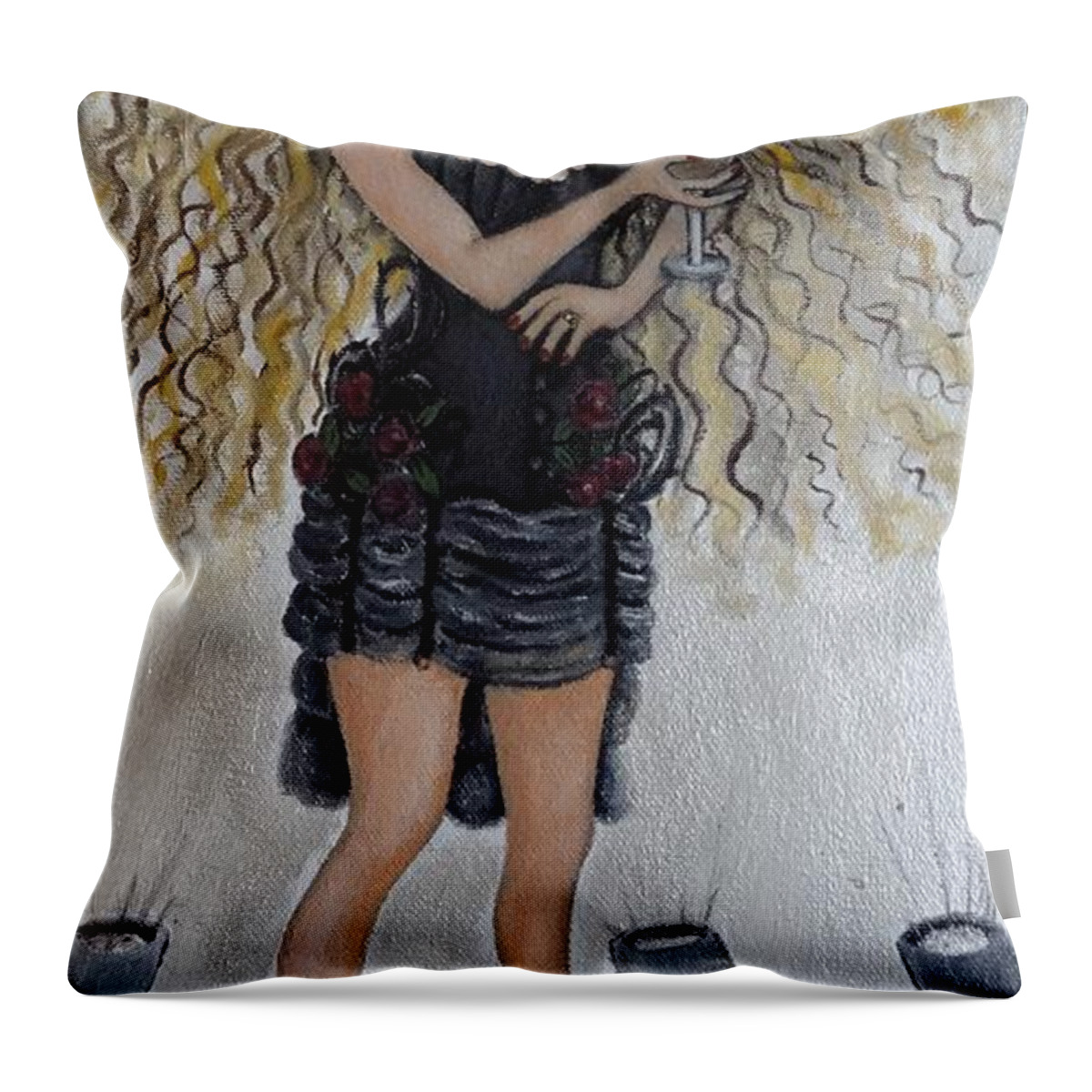 Caricature Painting Throw Pillow featuring the painting Paula's Chocolate Martini by Leandria Goodman