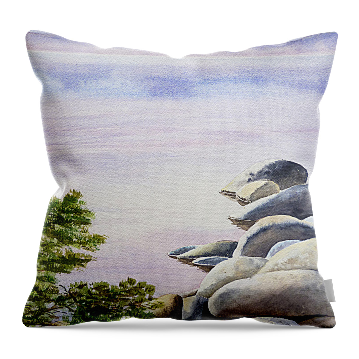 Affirmation Throw Pillow featuring the painting Peaceful Place Morning at The Lake by Irina Sztukowski