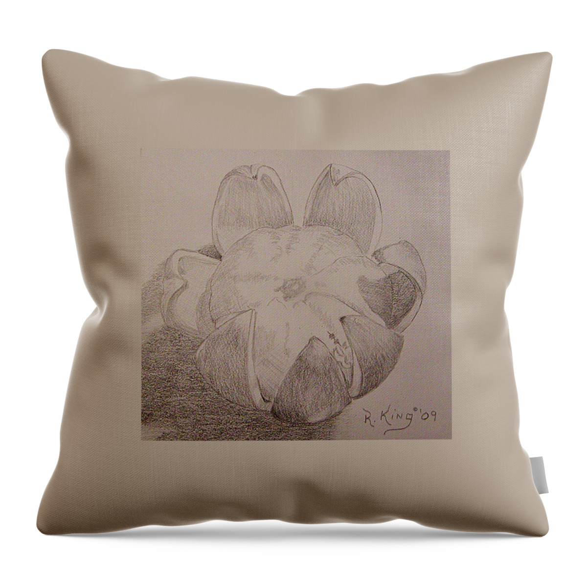 Roena King Throw Pillow featuring the drawing Peeled Orange by Roena King