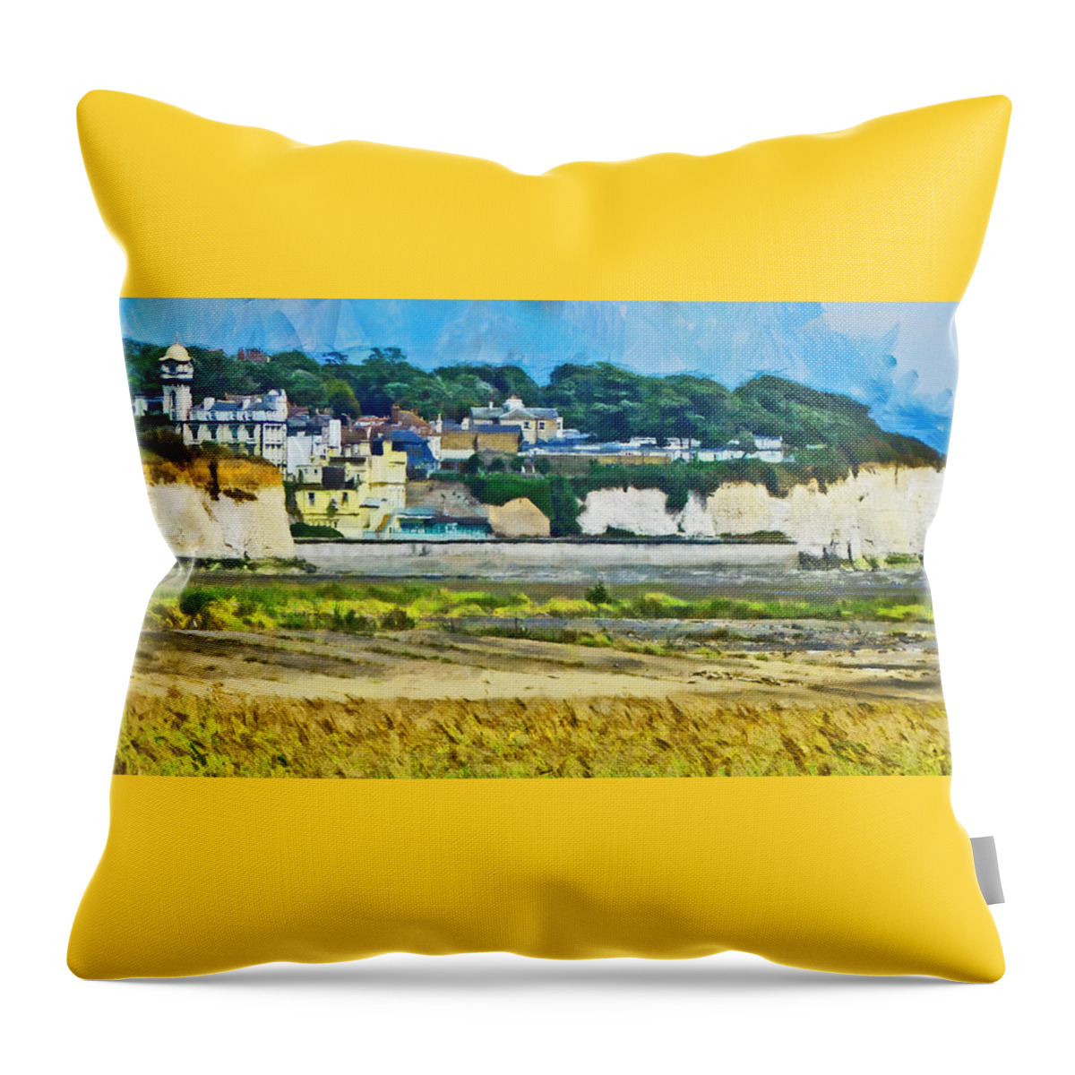 Pegwell Throw Pillow featuring the digital art Pegwell Bay by Steve Taylor