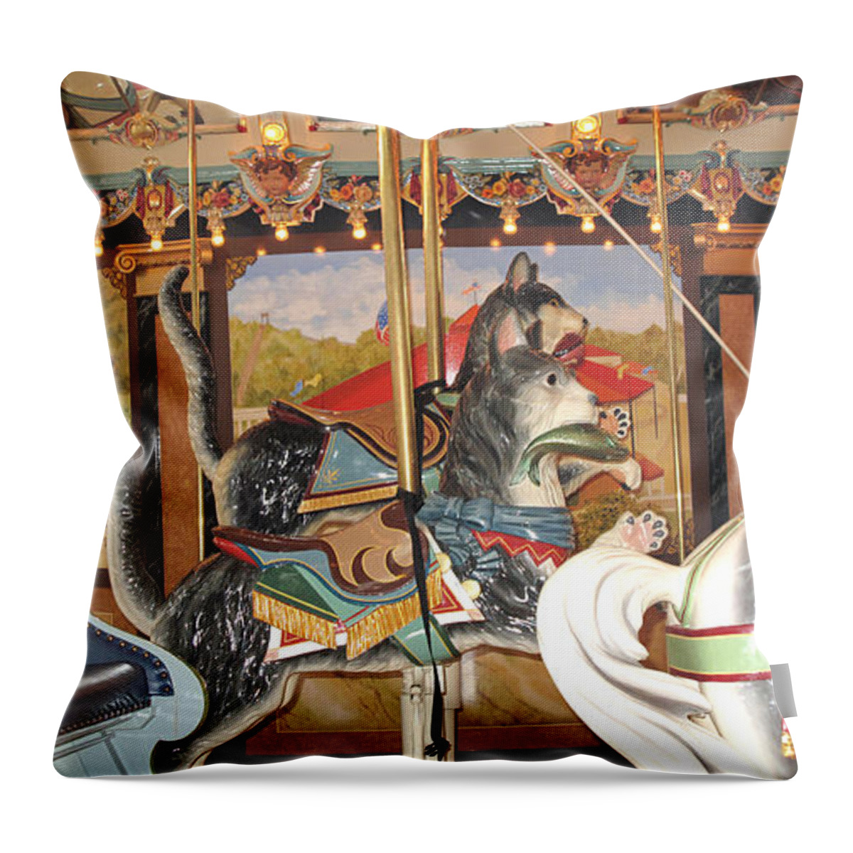 Carousel Throw Pillow featuring the photograph Philadelphia Style Cats by Barbara McDevitt