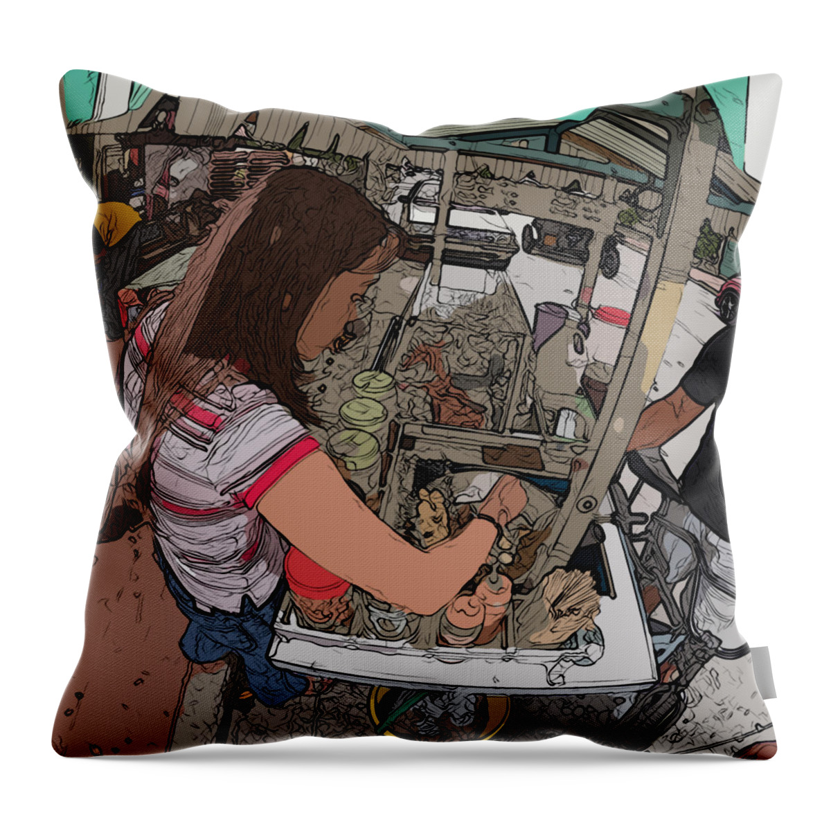 Philippines Throw Pillow featuring the painting Philippines 91 Street Food by Rolf Bertram