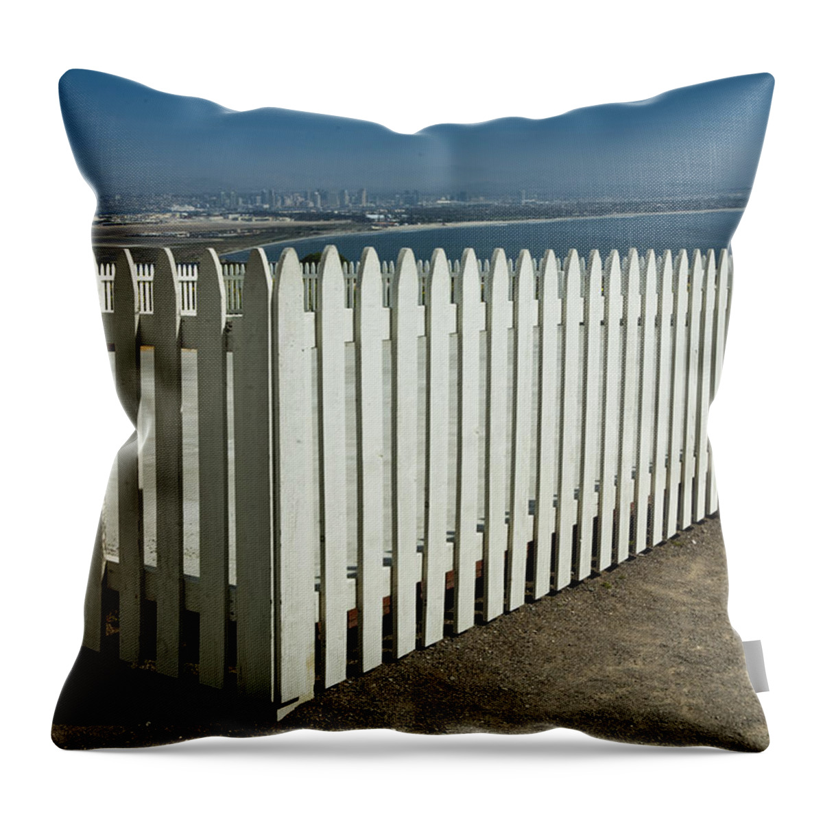 Art Throw Pillow featuring the photograph Picket Fence by the Cabrillo National Monument Lighthouse in San Diego by Randall Nyhof