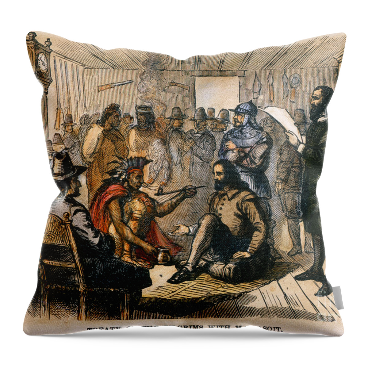 1621 Throw Pillow featuring the photograph Pilgrims Treaty by Granger