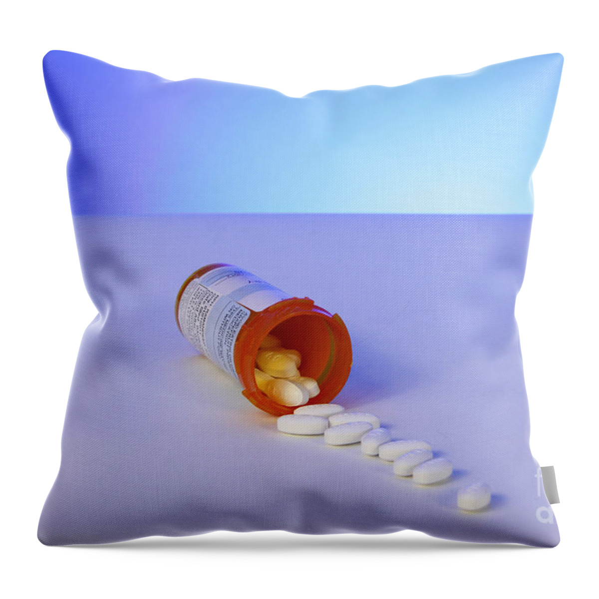 Prescription Throw Pillow featuring the photograph Pills Spilling Out Of A Medicine Bottle by Photo Researchers, Inc.