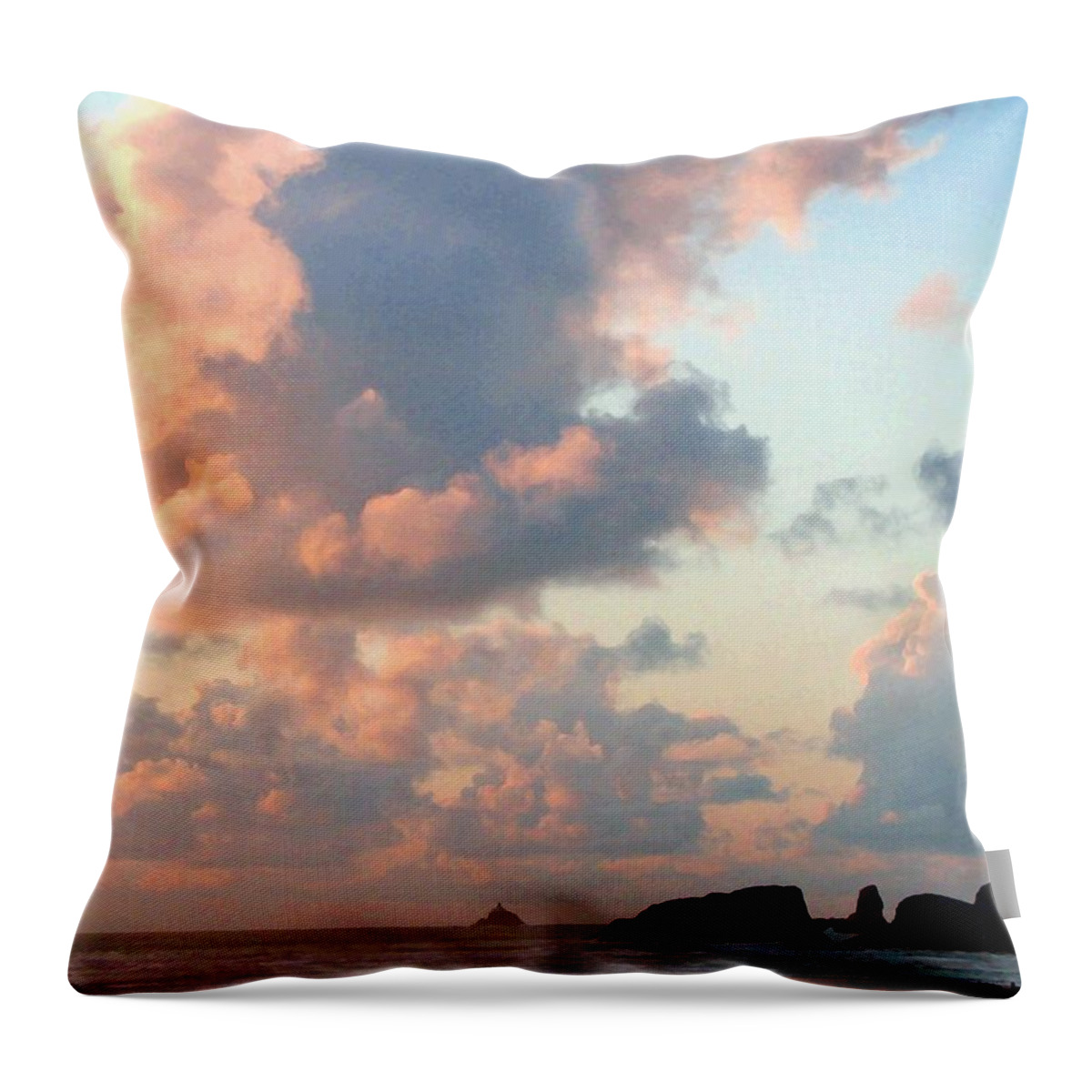 Tillamook Lighthouse Throw Pillow featuring the digital art Pink Clouds Over Tillamook by Will Borden