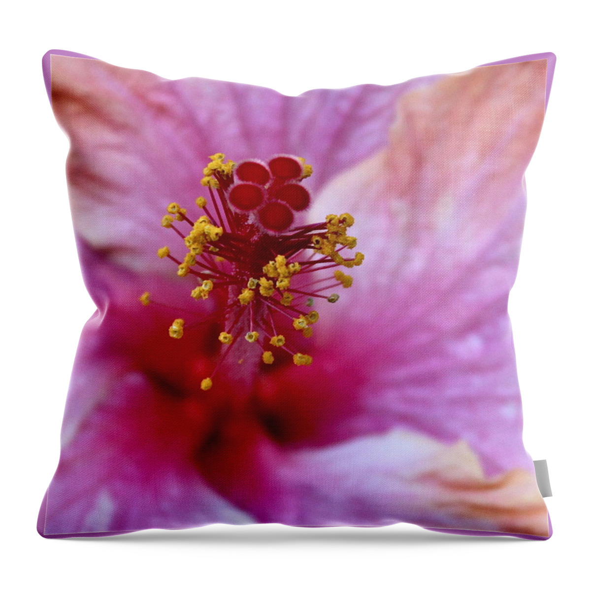 Inflorescence Throw Pillow featuring the photograph Pink Inflorescence Hibiscus Floret by Karon Melillo DeVega