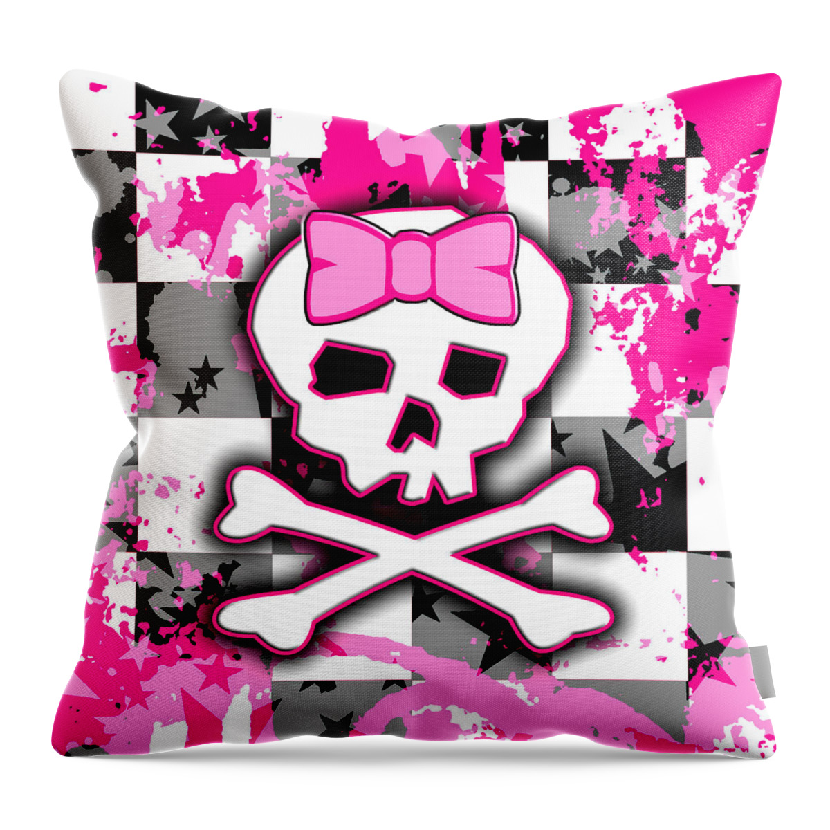 Pink Skull Throw Pillow featuring the digital art Pink Skull Scene Girl by Roseanne Jones