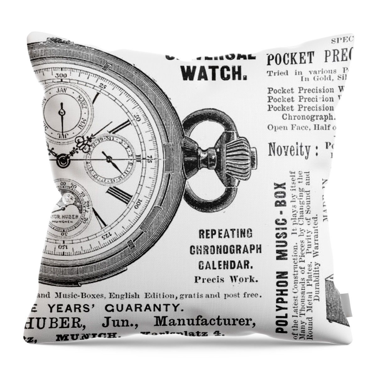 1897 Throw Pillow featuring the photograph Pocket Watch, 1897 by Granger