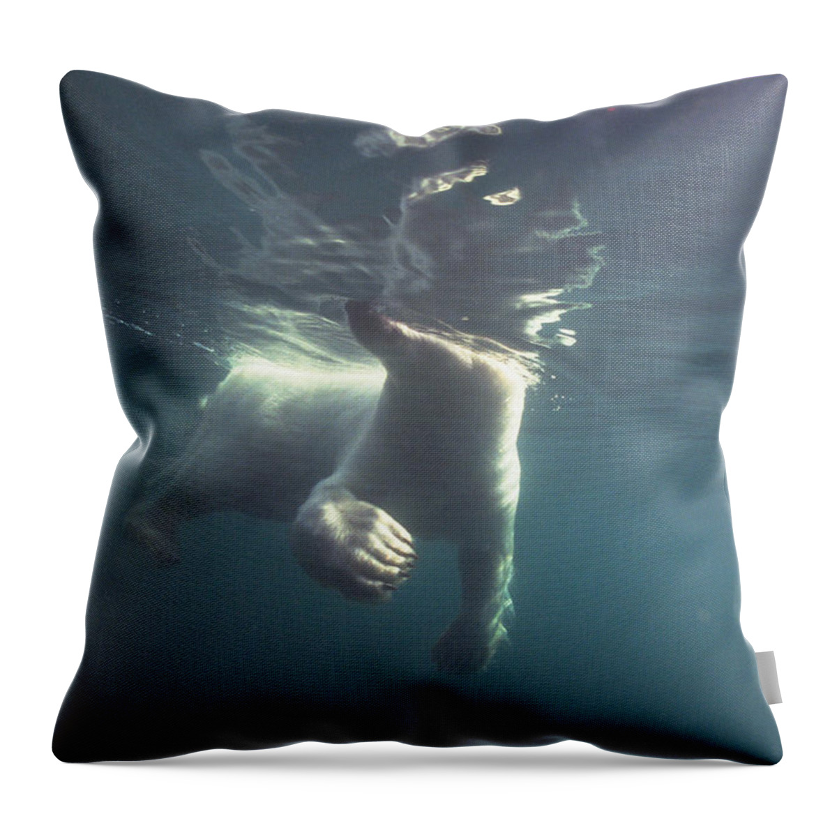 00125874 Throw Pillow featuring the photograph Polar Bear Swimming Wager Bay Canada by Flip Nicklin
