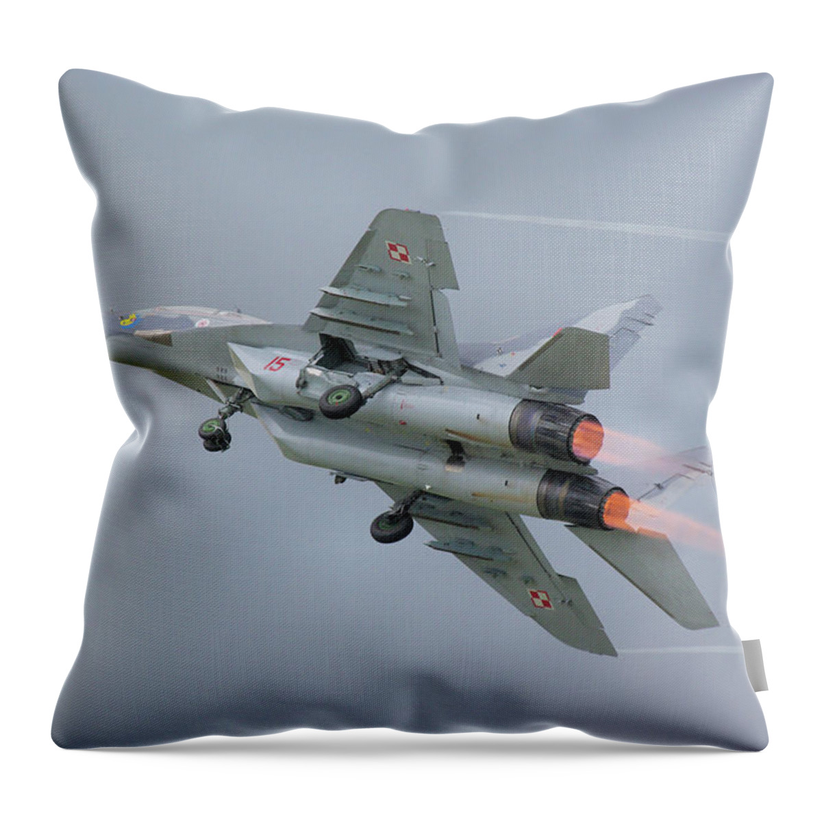 Mikoyan Gurevich Mig 29 Fulcrum Polish Air Force Yeovilton Air Show Somerset England Uk July 2011 Jet Fighter Aircraft Aeroplane Airplane Nato Warplane Throw Pillow featuring the photograph Polish Air Force MiG-29 by Tim Beach