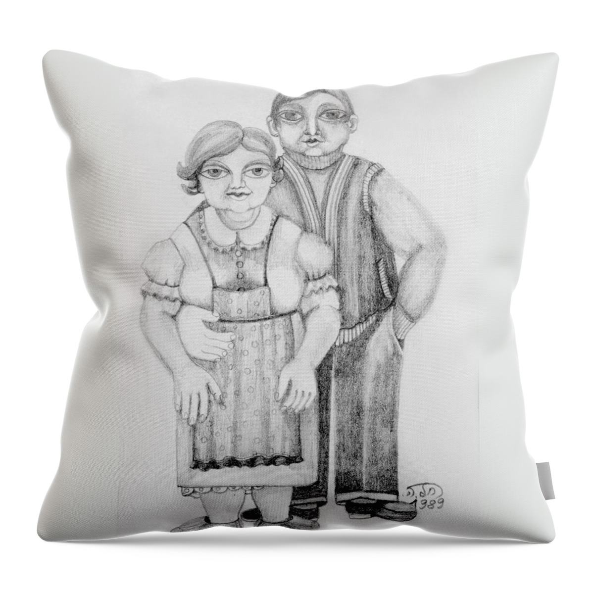 Couple Throw Pillow featuring the drawing Polish couple by Rachel Hershkovitz
