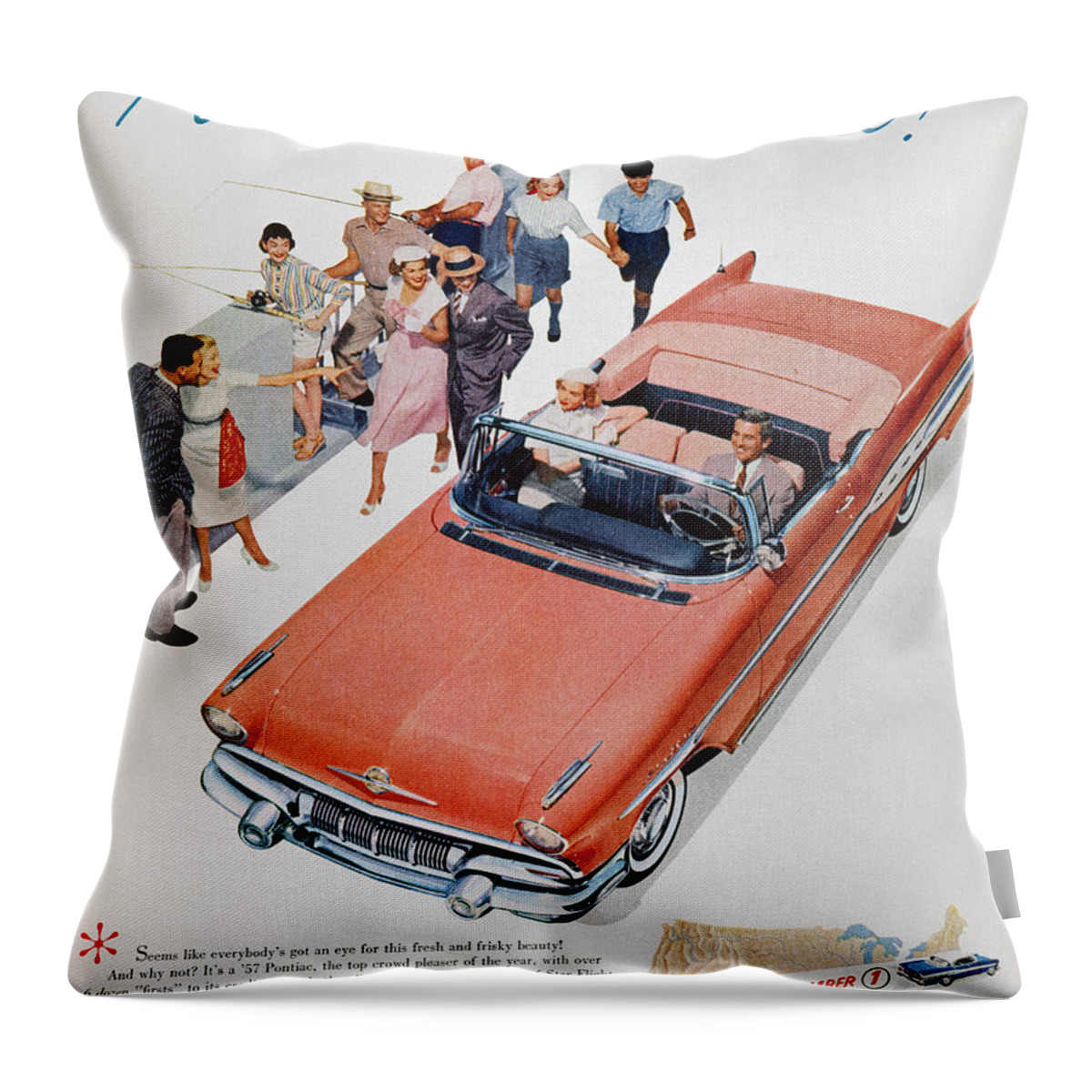 1957 Throw Pillow featuring the photograph Pontiac Advertisement 1957 by Granger