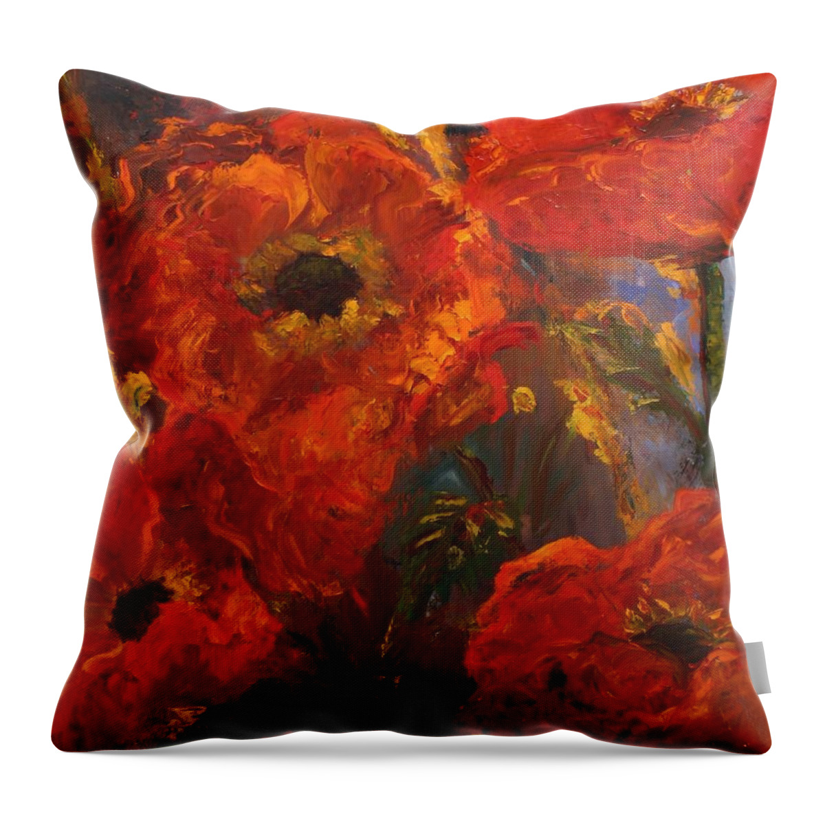 Oil Painting Throw Pillow featuring the painting Poppies by Cher Devereaux