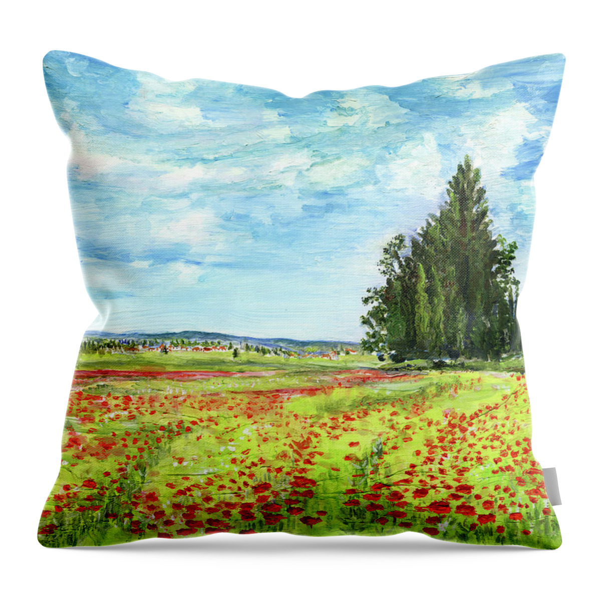 Landscape Throw Pillow featuring the painting Poppy Fields by Richard Jules