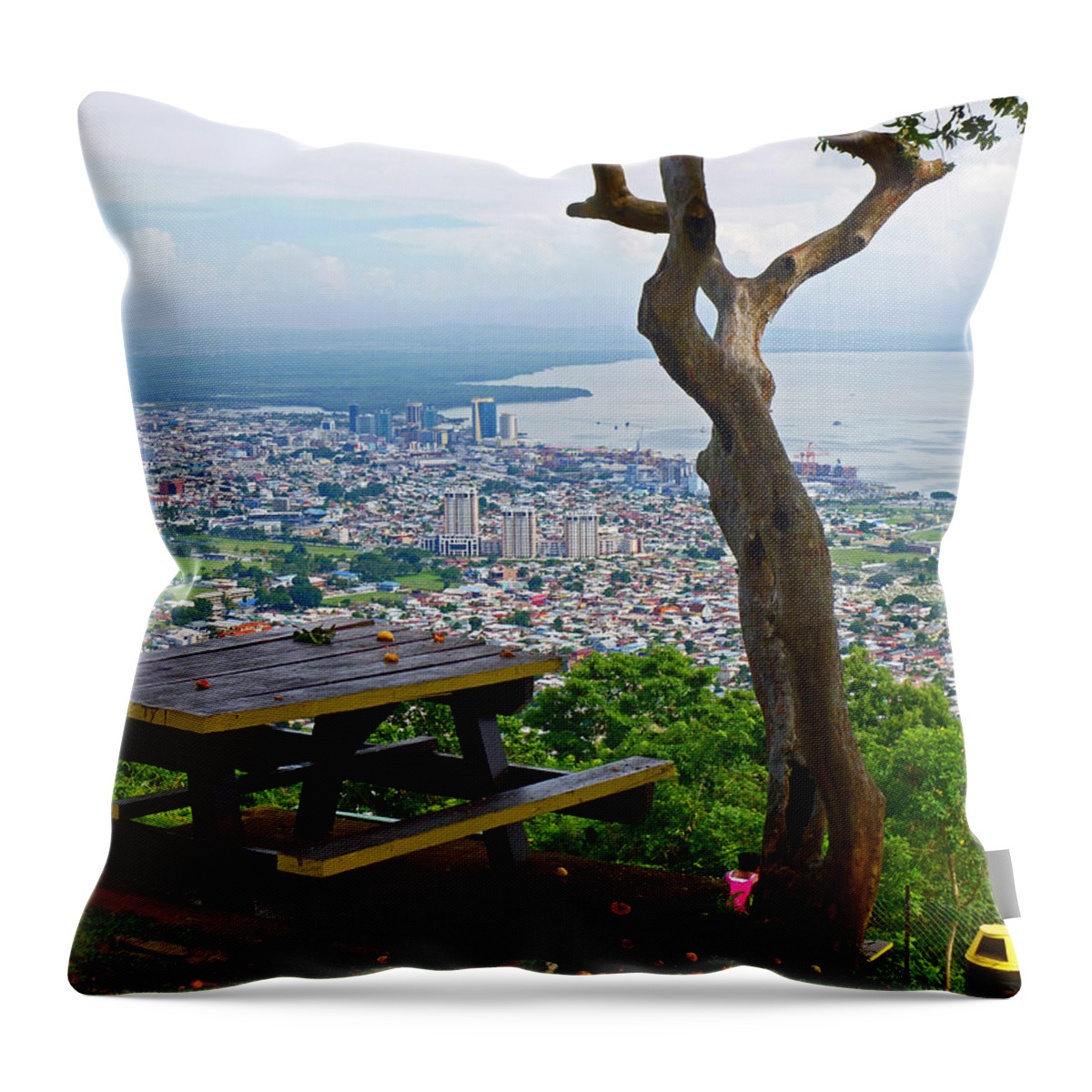 Caribbean Pictures Throw Pillow featuring the photograph Port of Spain from Fort George by Karin Dawn Kelshall- Best