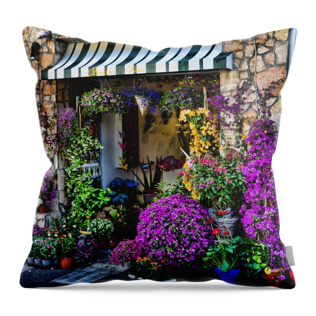 Positano Italy Throw Pillow featuring the photograph Positano Flower Shop by Jon Berghoff