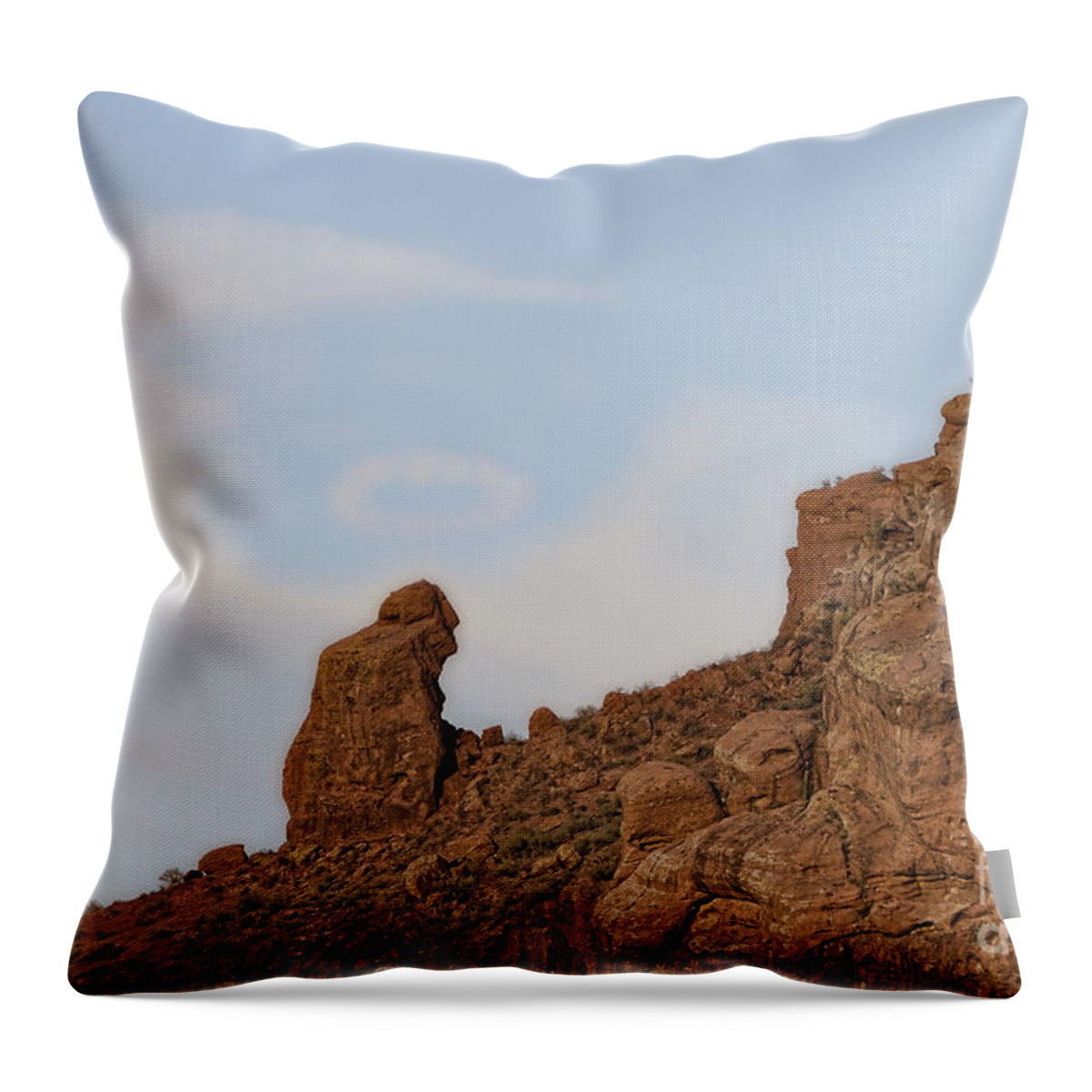 'praying Monk' Throw Pillow featuring the photograph Praying Monk with Halo Camelback Mountain by James BO Insogna