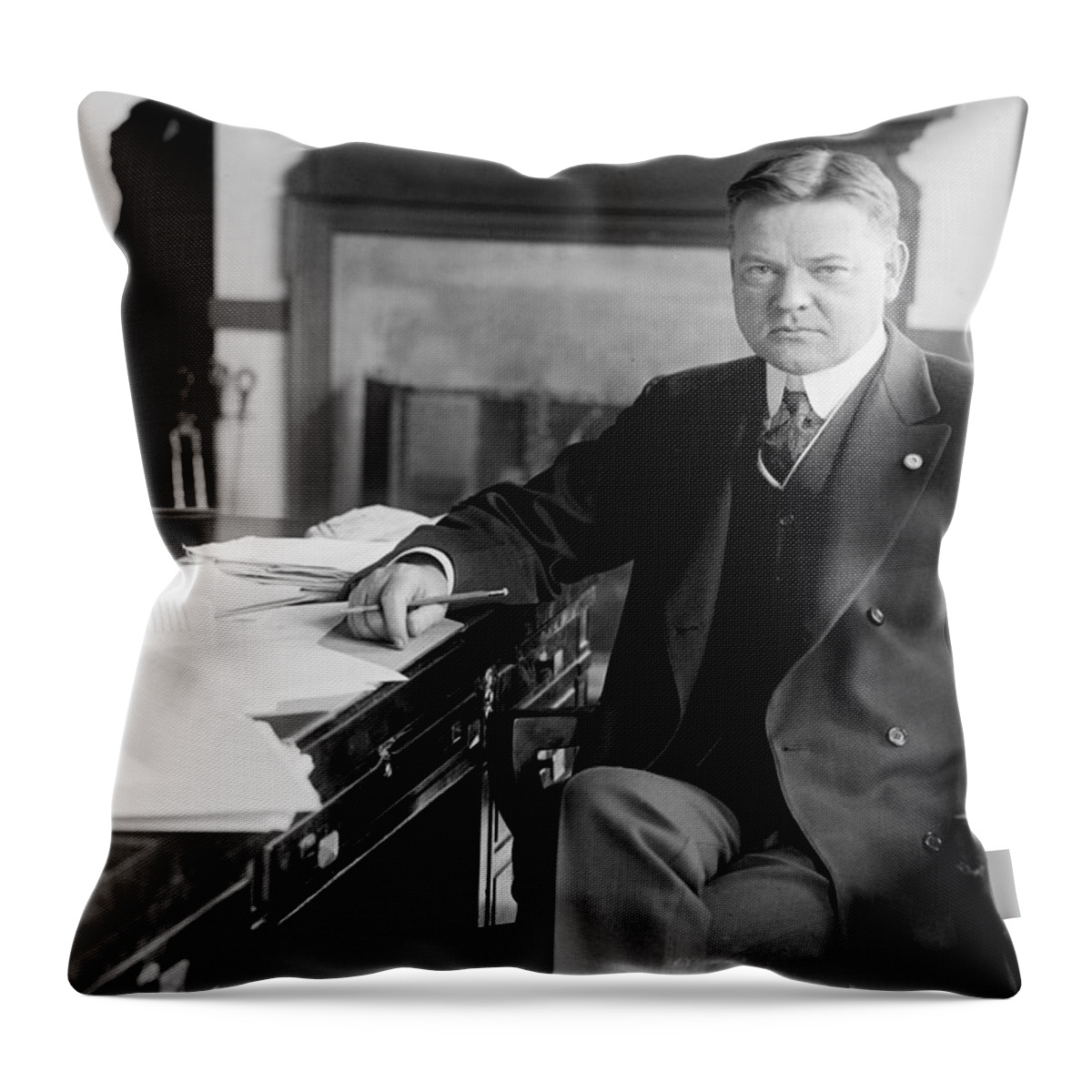 president Herbert Hoover Throw Pillow featuring the photograph President Herbert Hoover by International Images