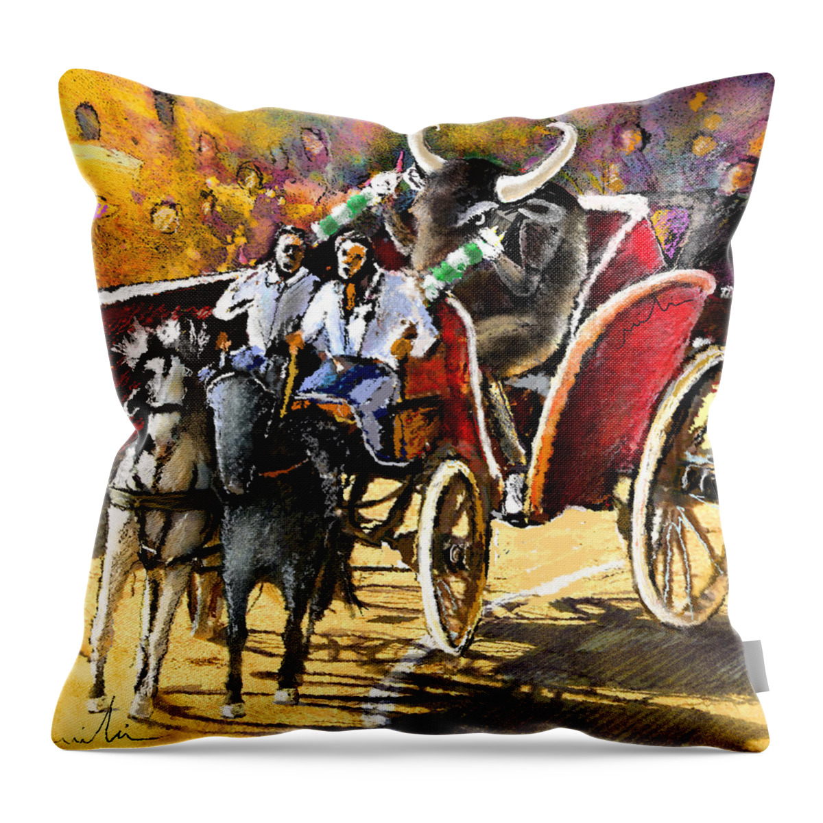 Bulls Throw Pillow featuring the painting Proba Bull Cause by Miki De Goodaboom