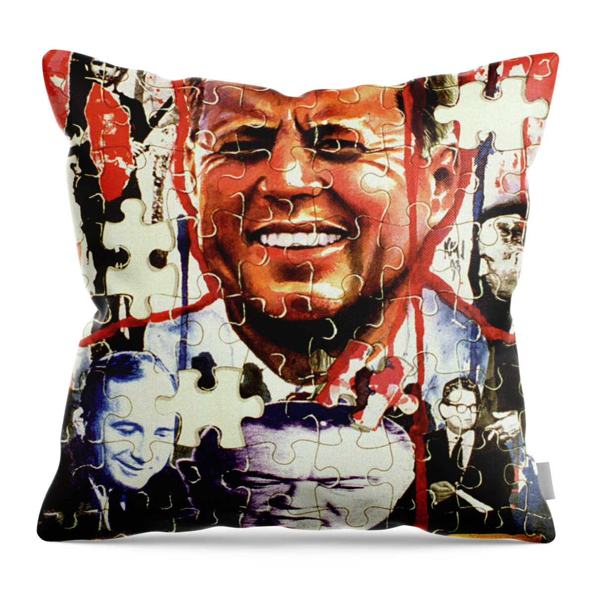 Jfk Throw Pillow featuring the mixed media Puzzle Theory JFK by Ken Meyer jr