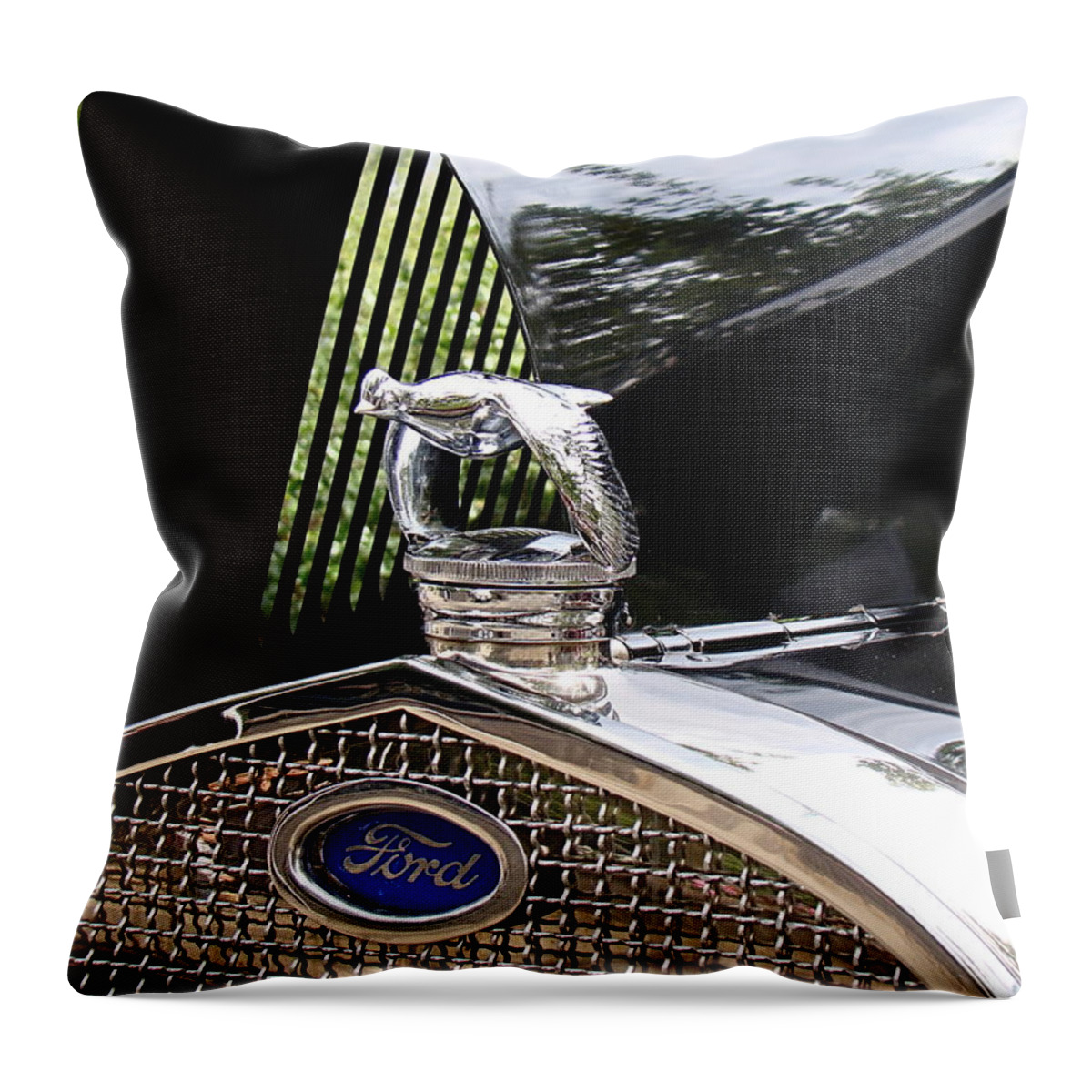 Ford Throw Pillow featuring the photograph Quail Radiator Cap- Ford by Nick Kloepping