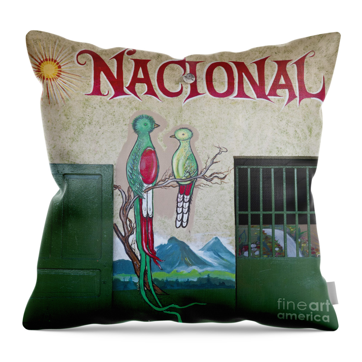 Mural Throw Pillow featuring the photograph Quetzal Painting by Heiko Koehrer-Wagner