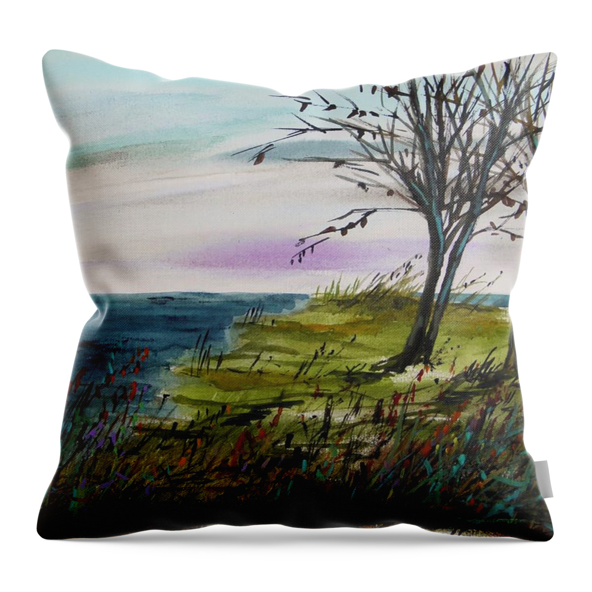 Sea Throw Pillow featuring the painting Quiet Point by John Williams