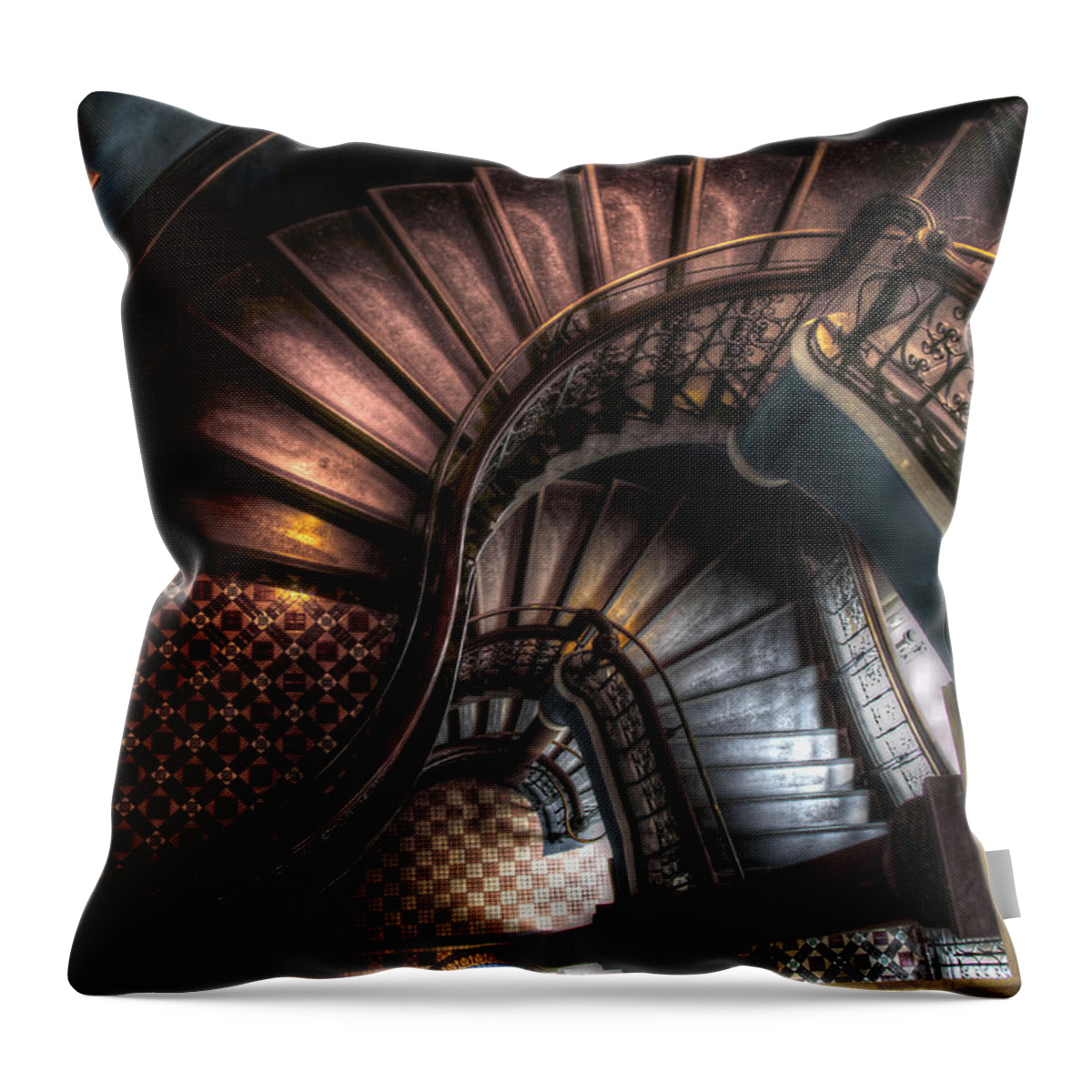 Spiral Staircase Throw Pillow featuring the photograph QVB Stairwell by Andrew Dickman