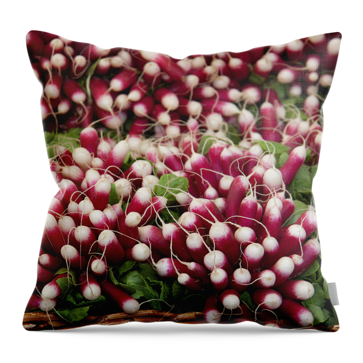 Agriculture Throw Pillow featuring the photograph Radishes in a basket by Jane Rix