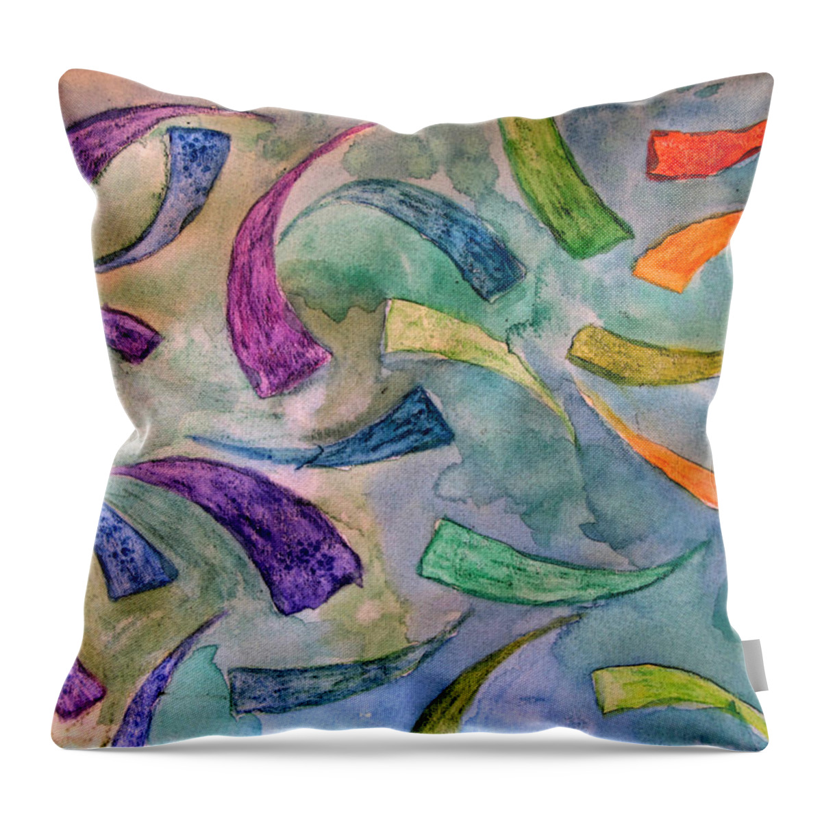 Abstract Throw Pillow featuring the painting Rainbow Fish by Debbie Portwood