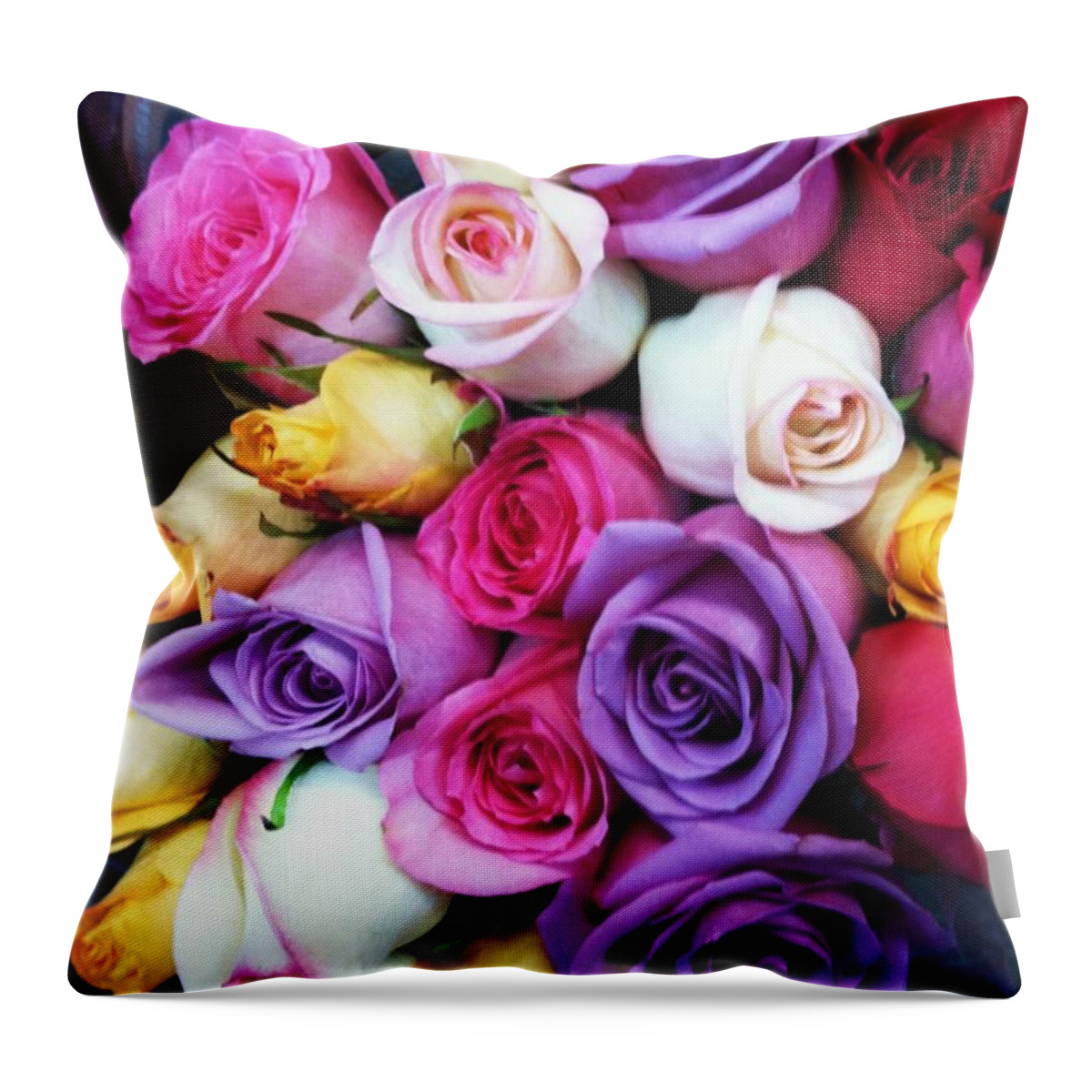 Roses Throw Pillow featuring the photograph Rainbow Rose Bouquet by Anna Villarreal Garbis