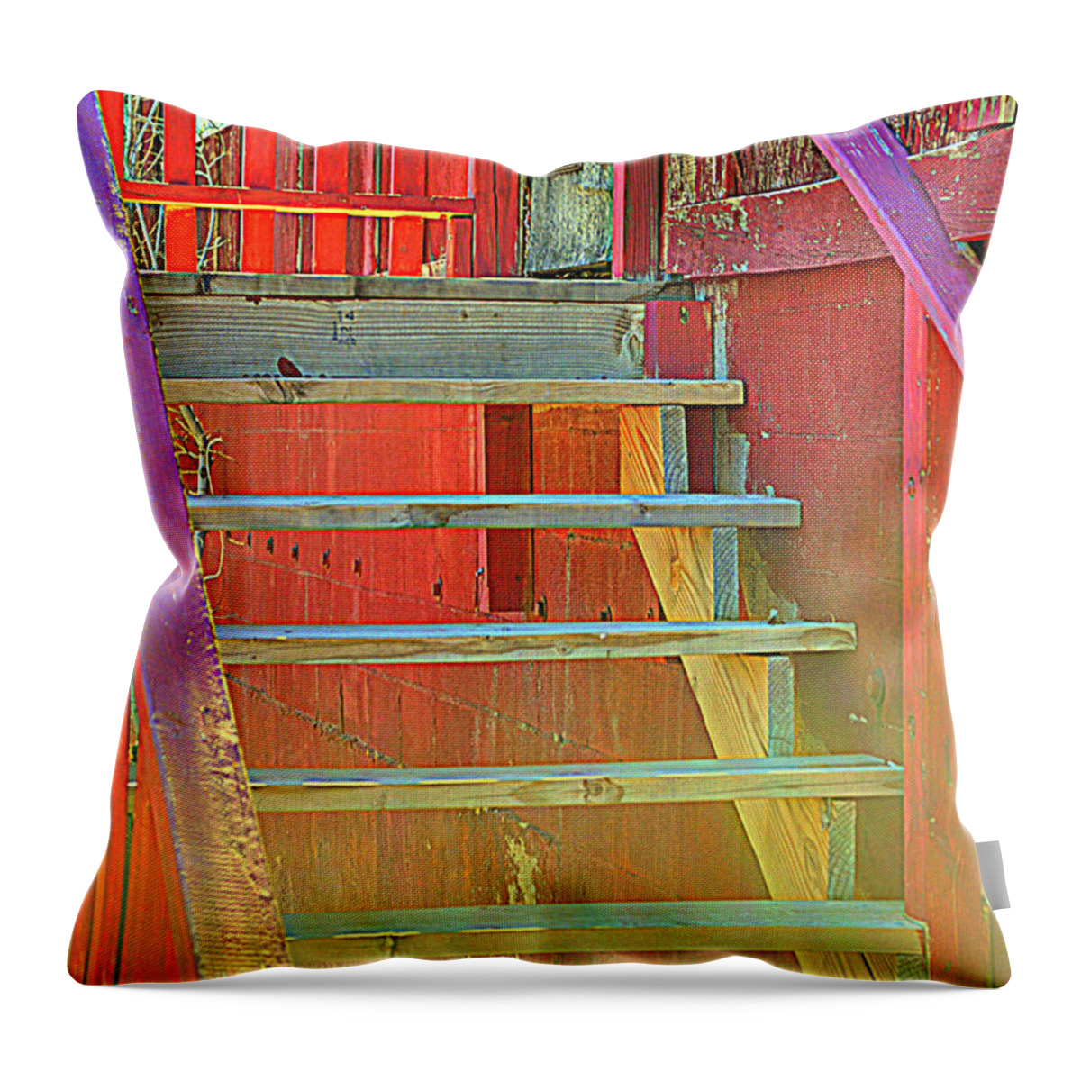 Old Wooden Stairway Throw Pillow featuring the photograph Rainbow Walk by Diane montana Jansson