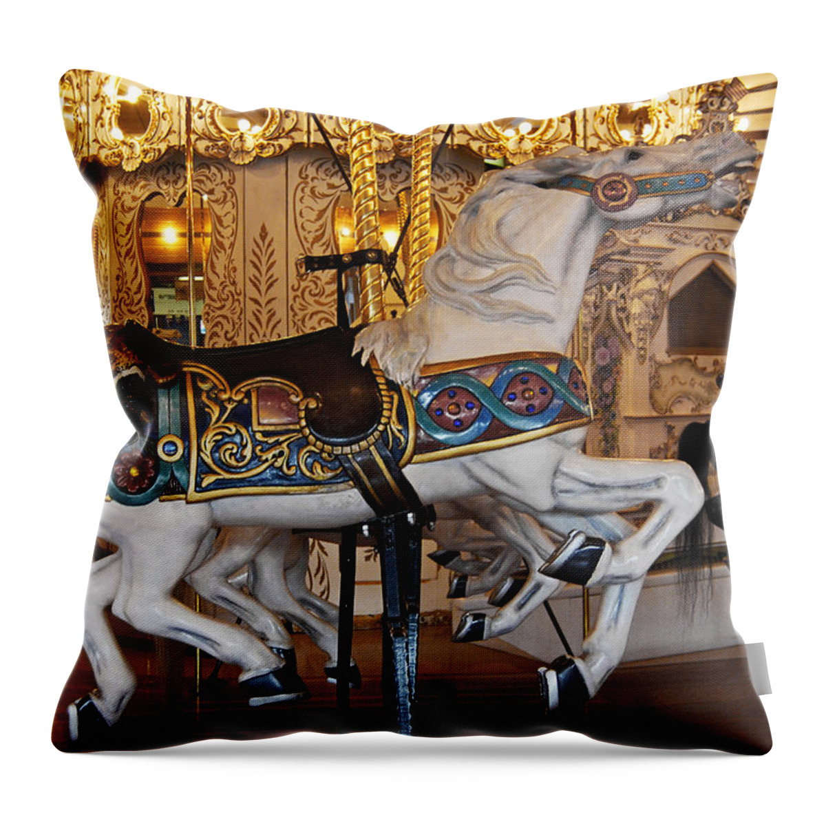 Carousel Horses Throw Pillow featuring the photograph Ready 2 Ride II by Jani Freimann