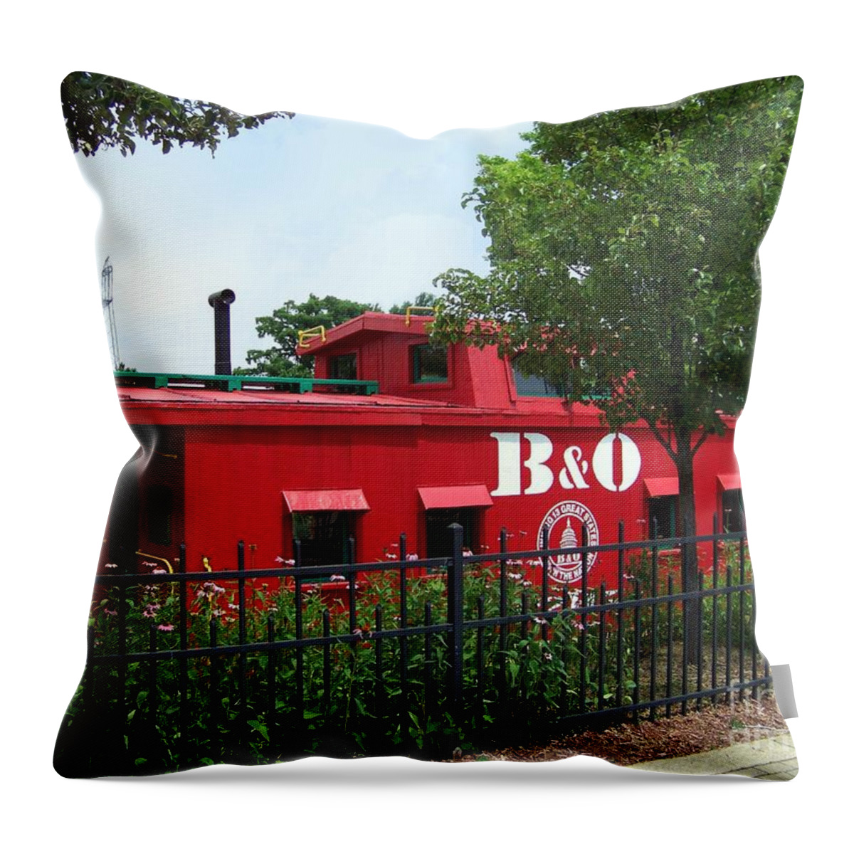 Caboose Throw Pillow featuring the photograph Red Caboose by Charles Robinson