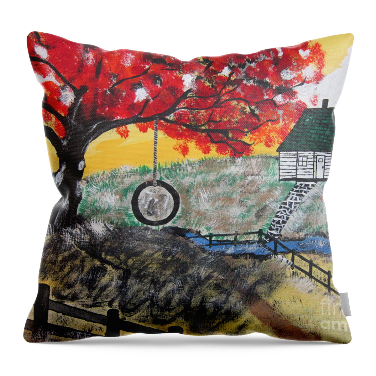 Landscape Throw Pillow featuring the painting Red Maple Swing by Jeffrey Koss