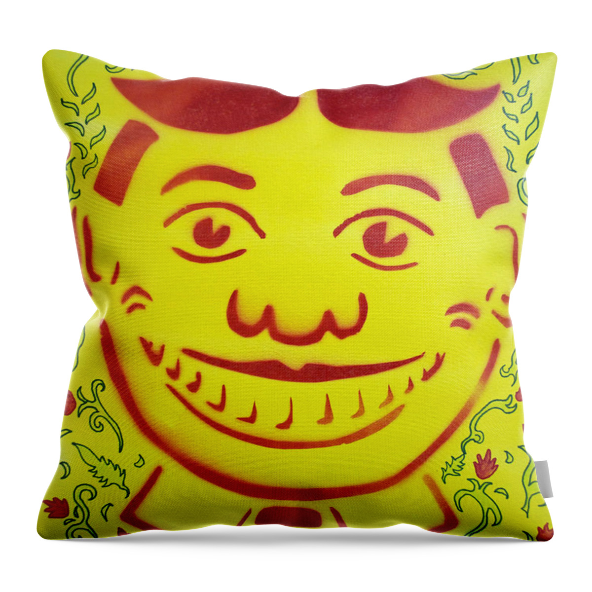 Tillie Of Asbury Park Throw Pillow featuring the painting Red on yellow with decoration Tillie by Patricia Arroyo