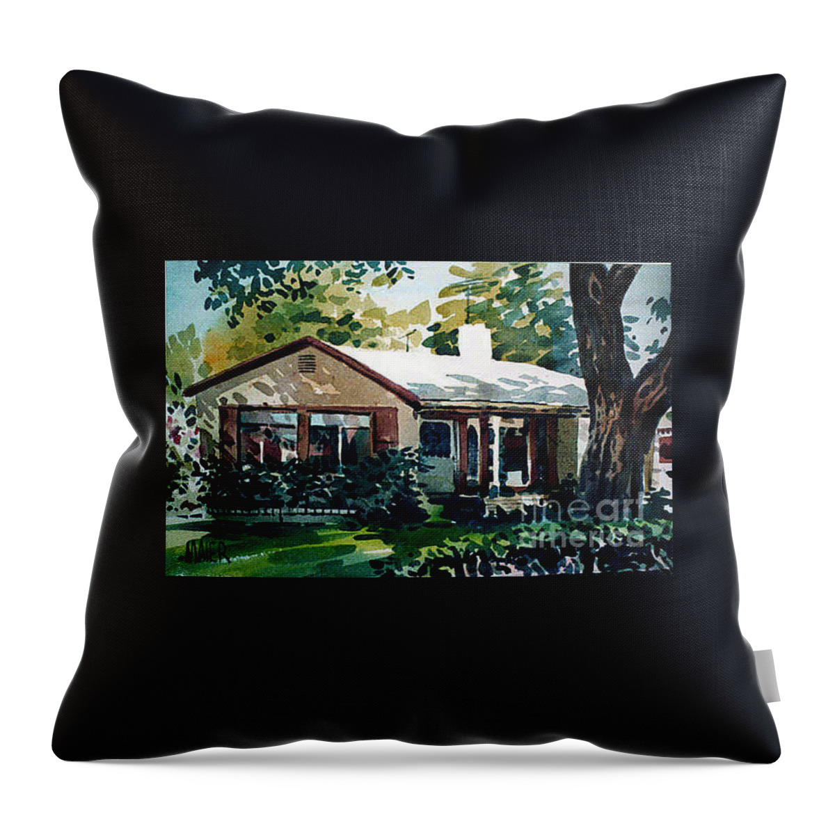 Commission Throw Pillow featuring the painting Redwood City House #1 by Donald Maier